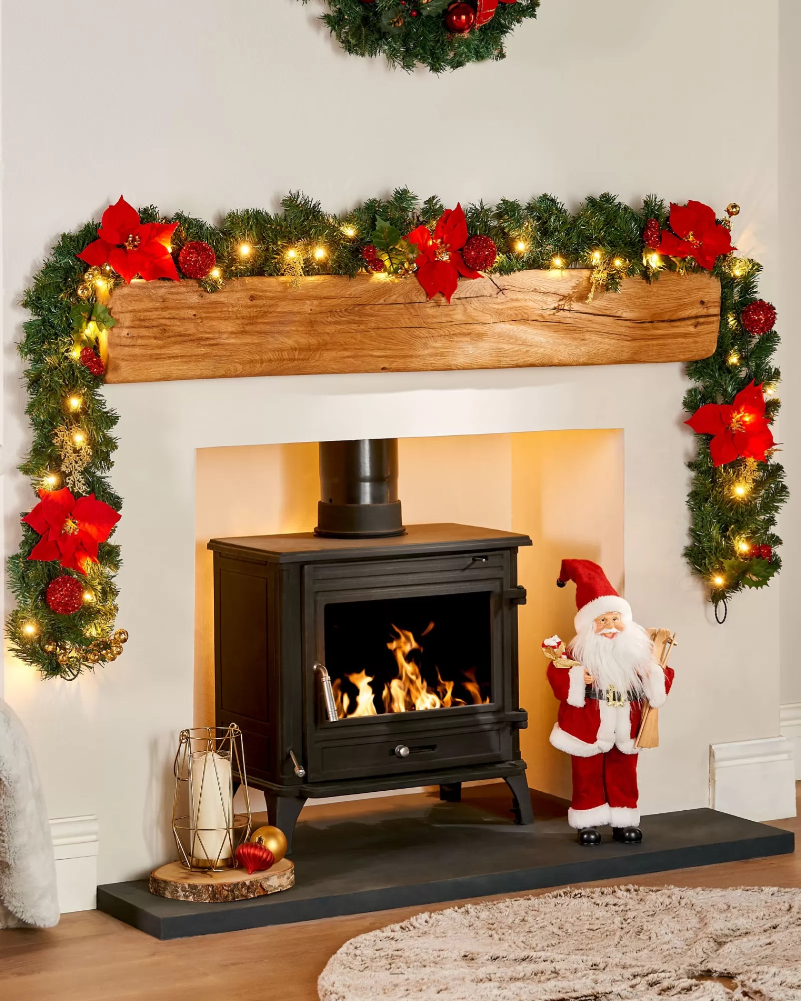 WeRChristmas Decorated Garlands | Pre Lit Garlands^Pre-Lit Multi-Function Decorated Garland, Red/Gold, 9 Ft
