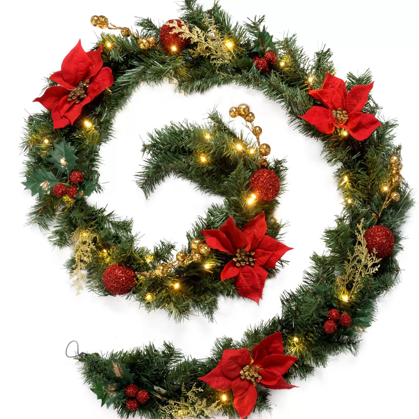 WeRChristmas Decorated Garlands | Pre Lit Garlands^Pre-Lit Multi-Function Decorated Garland, Red/Gold, 9 Ft