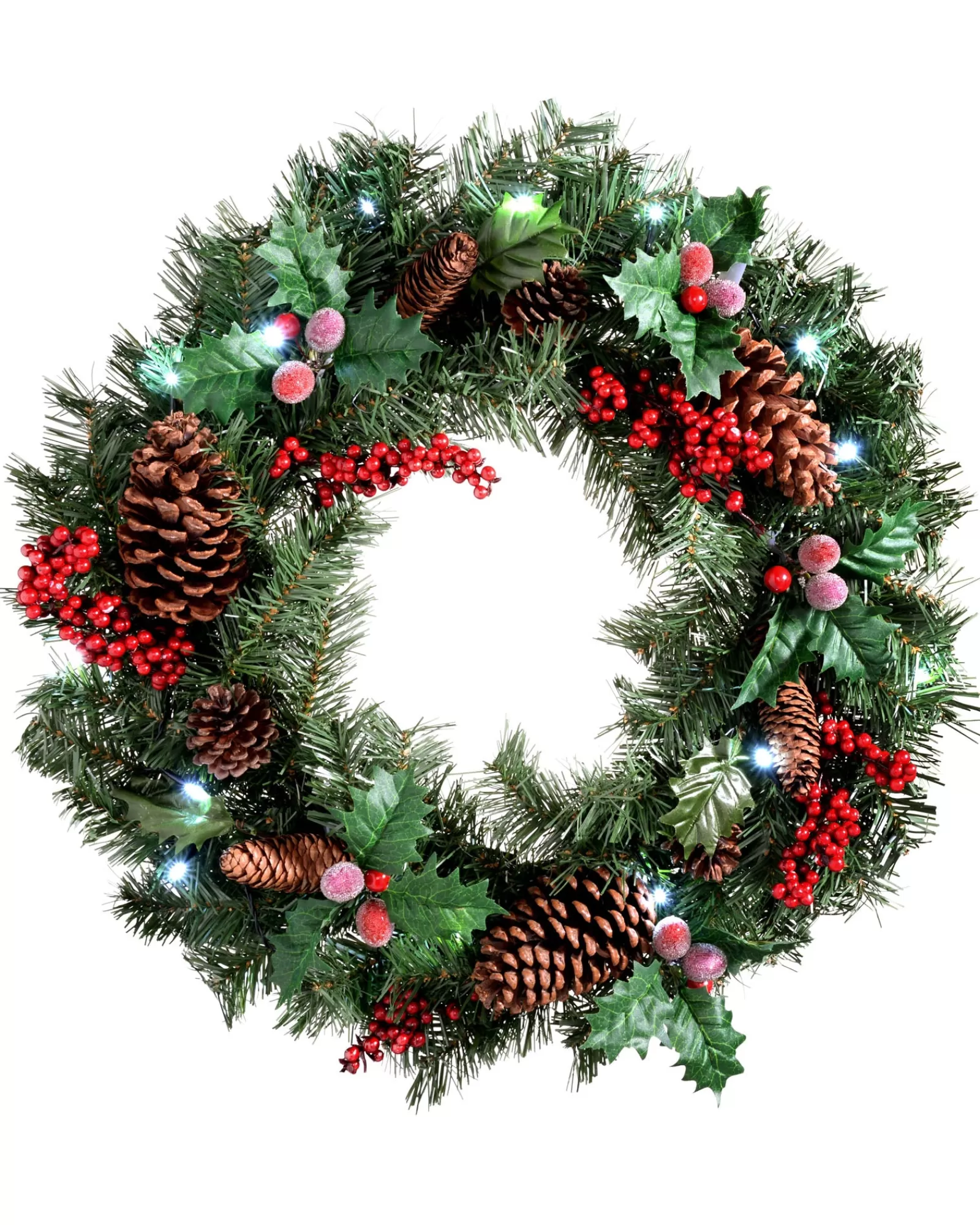 WeRChristmas Decorated Wreaths | Pre Lit Wreaths^Pre-Lit Natural Decorated Wreath, Pinecones & Berries, 60 Cm