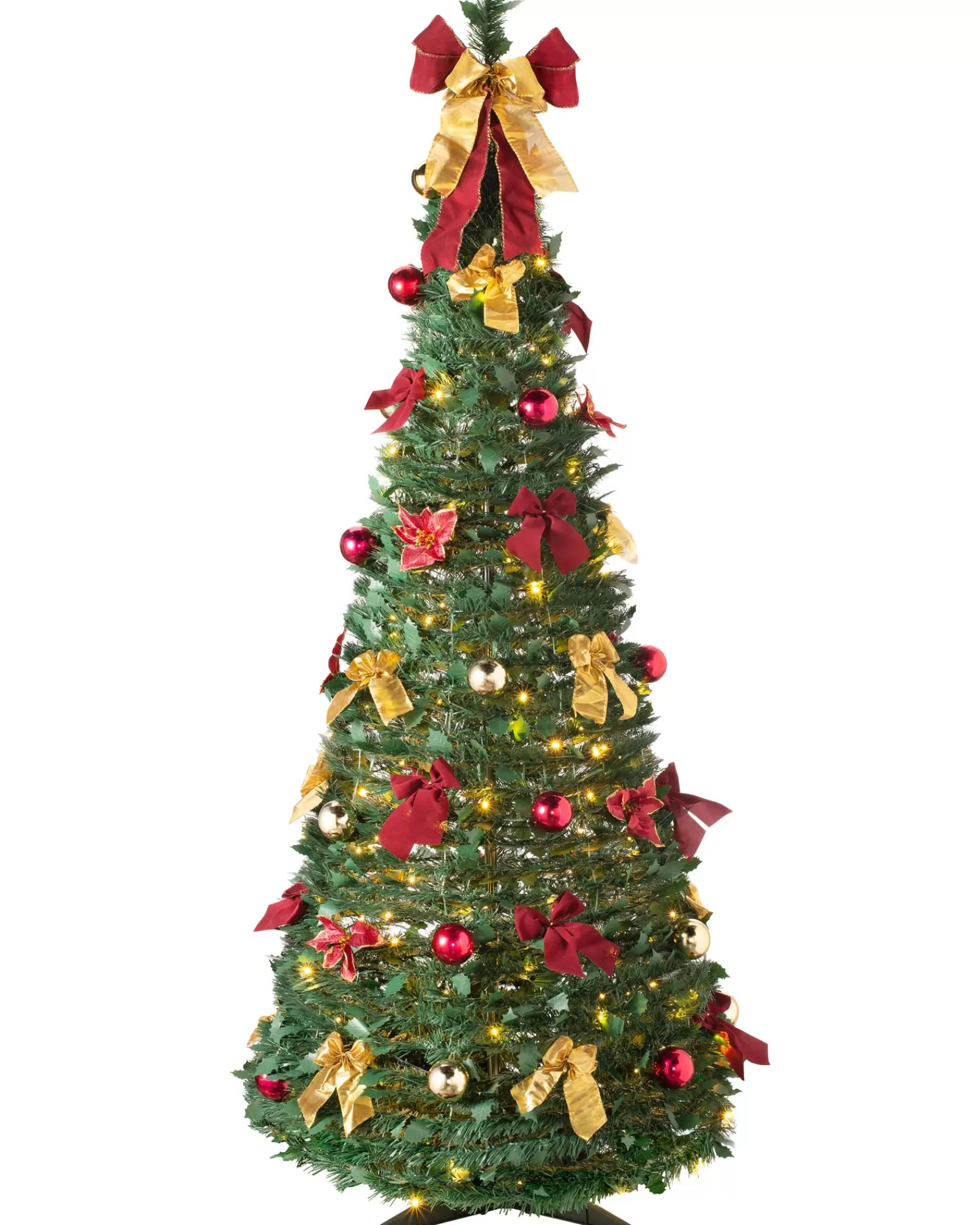 WeRChristmas Budget Christmas Trees | Pre Lit Christmas Trees^Pre-Lit Pop-Up Decorated Christmas Tree, Red/Gold, 6 Ft
