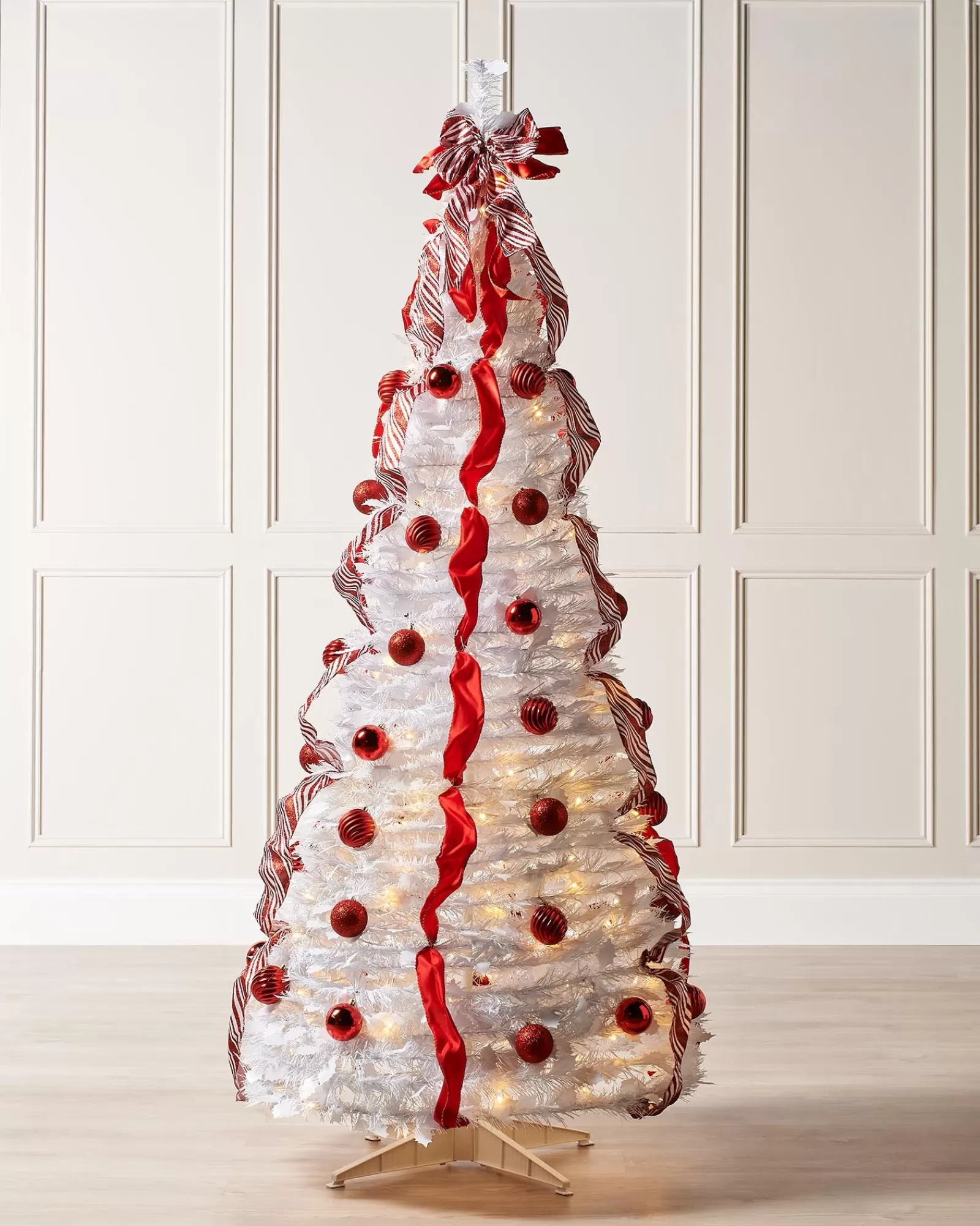 WeRChristmas Budget Christmas Trees | Pre Lit Christmas Trees^Pre-Lit Pop-Up Decorated Christmas Tree, Red/White, 6 Ft