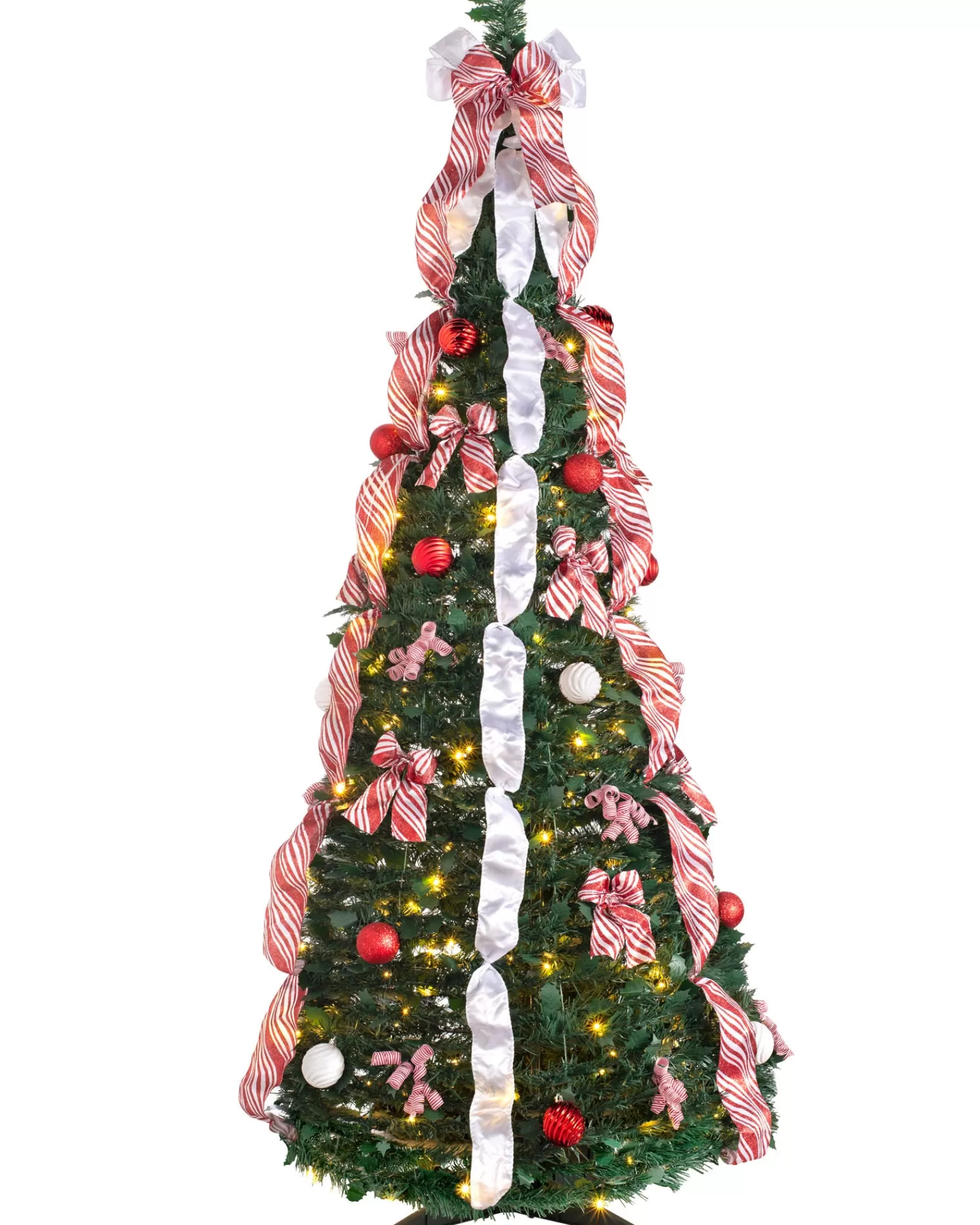 WeRChristmas Budget Christmas Trees | Pre Lit Christmas Trees^Pre-Lit Pop-Up Decorated Christmas Tree, Red/White, 6 Ft