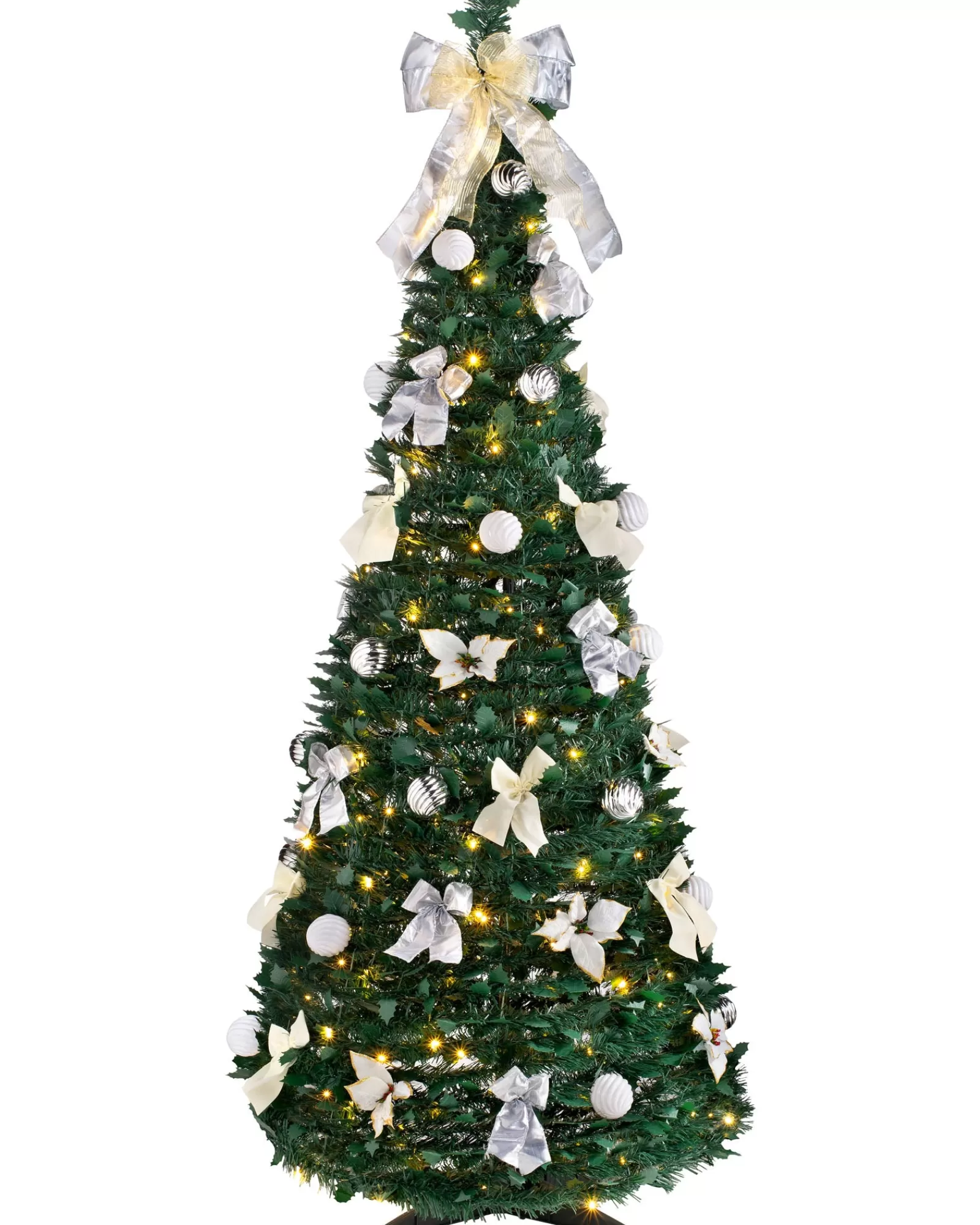 WeRChristmas Budget Christmas Trees | Pre Lit Christmas Trees^Pre-Lit Pop-Up Decorated Christmas Tree, White, 6 Ft