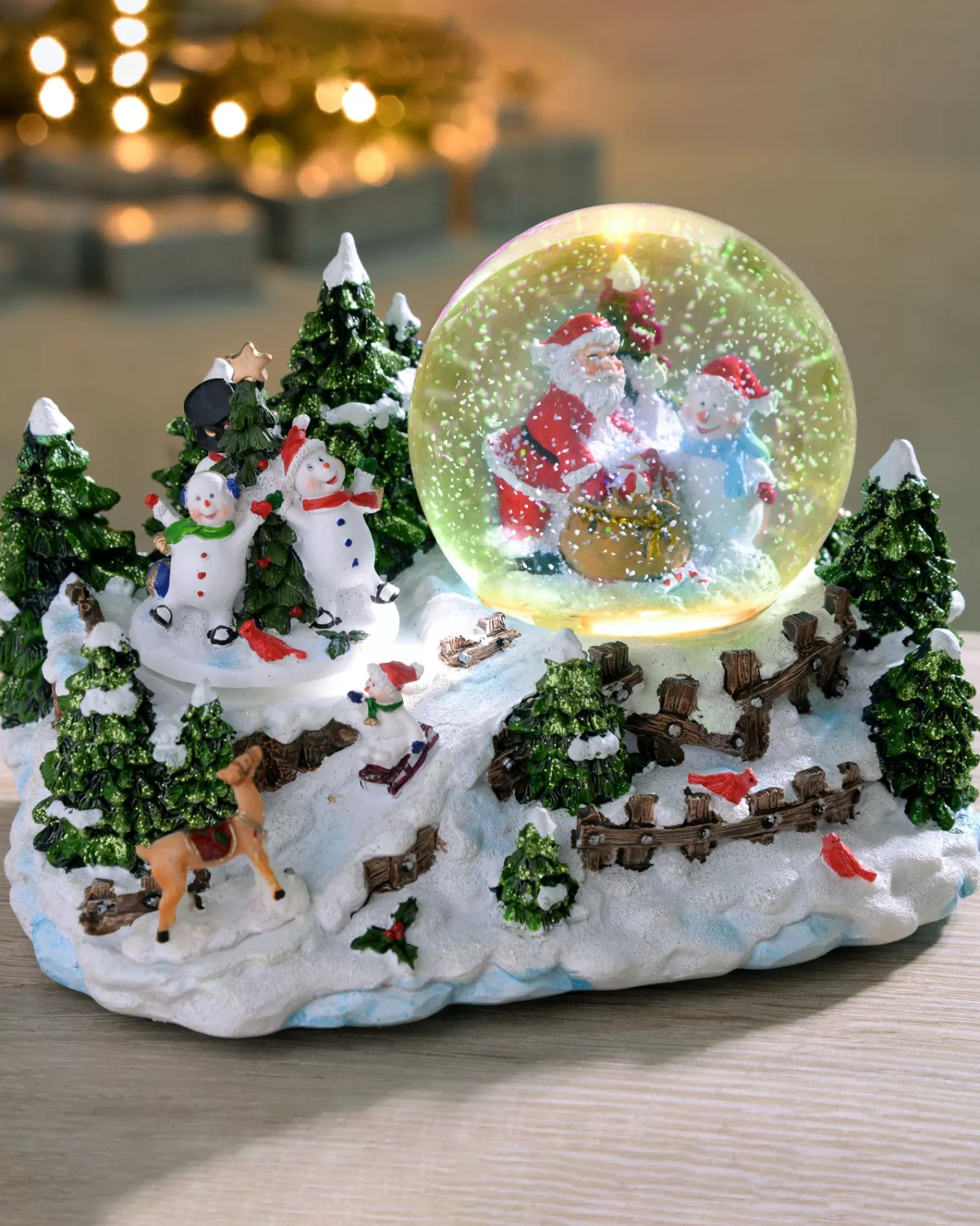 WeRChristmas Table Decorations^Pre-Lit Santa & Snowman Snow Globe, 20 Cm