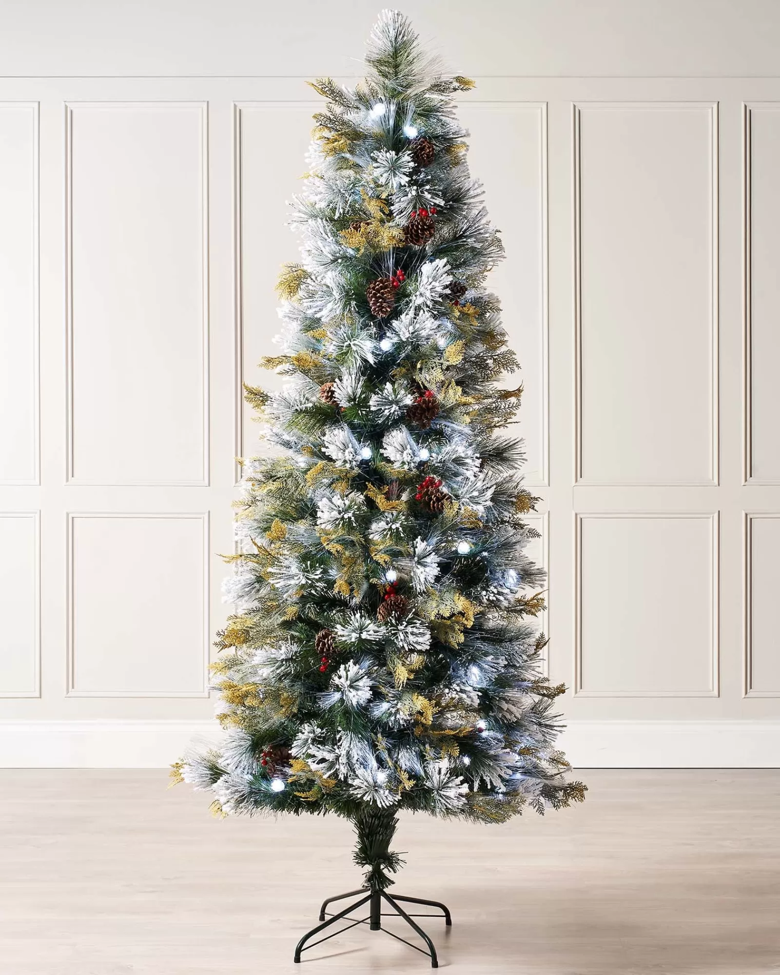 WeRChristmas Fibre Optic Christmas Trees | Snow Flocked Christmas Trees^Pre-Lit Snow Flocked Pinecones & Berries Fibre Optic Christmas Tree, 7 Ft