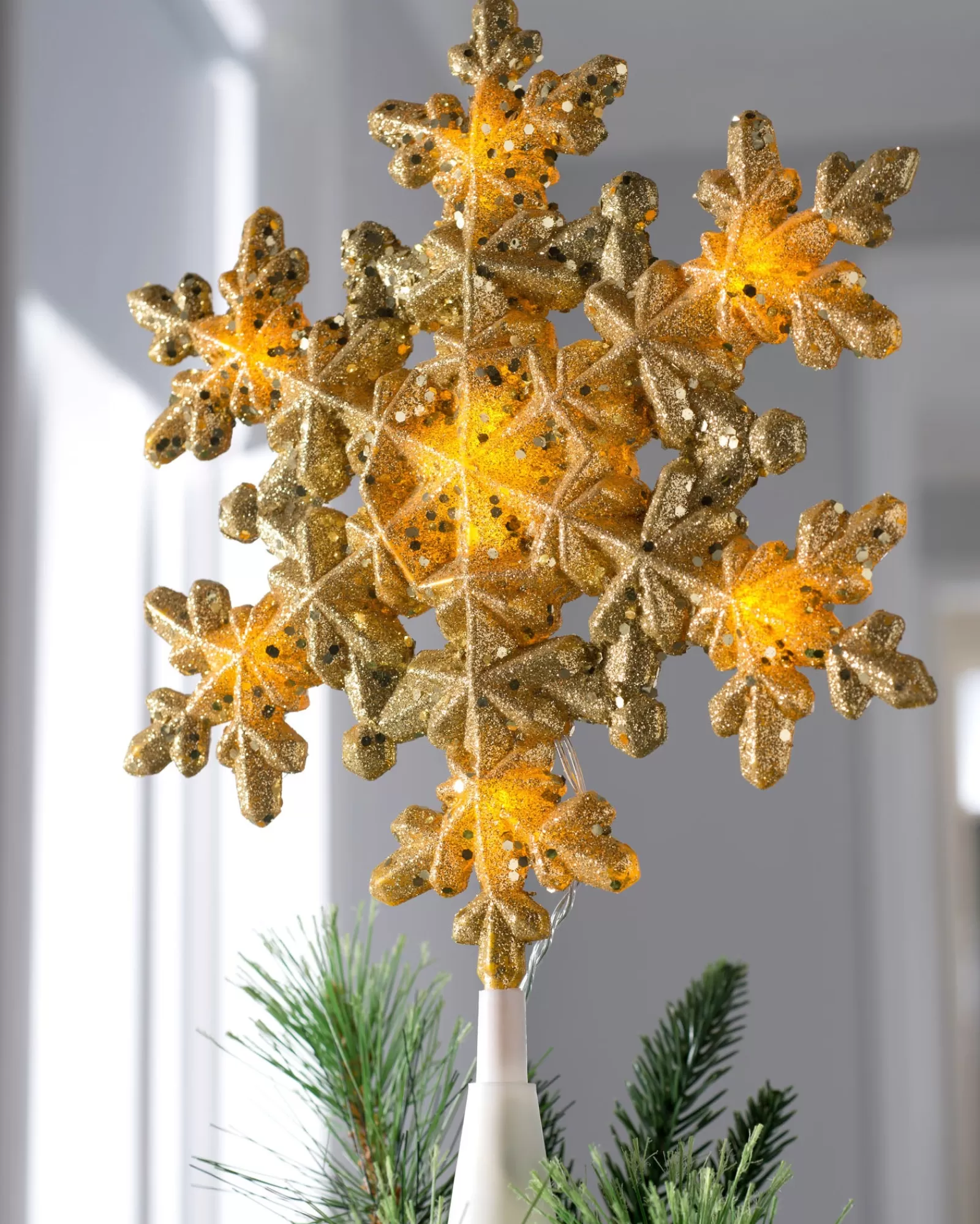 WeRChristmas Tree Toppers^Pre-Lit Snowflake Christmas Tree Topper, Gold, 29 Cm