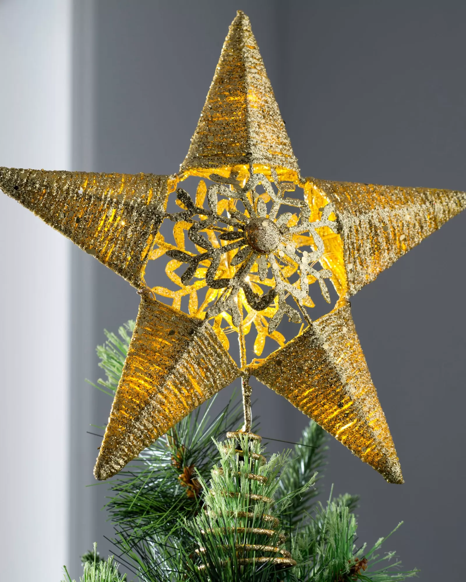 WeRChristmas Tree Toppers^Pre-Lit Snowflake Christmas Tree Topper, Gold, 31 Cm