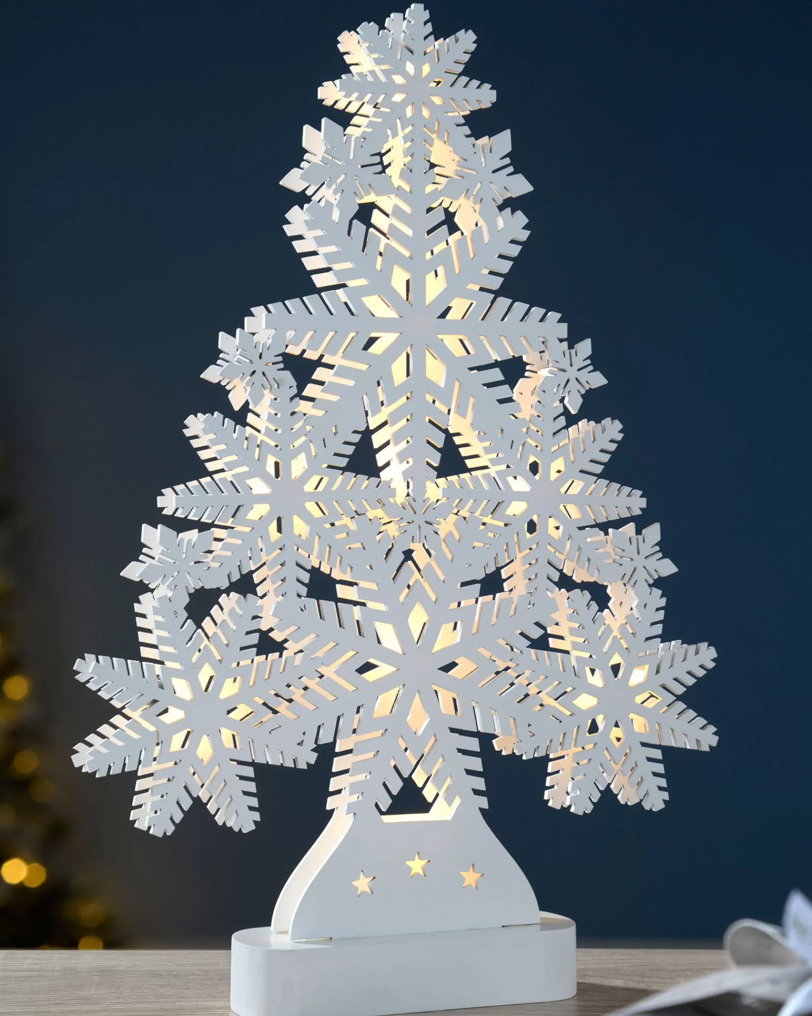 WeRChristmas Table Decorations^Pre-Lit Snowflake Tree Table Christmas Decoration, 39.5 Cm