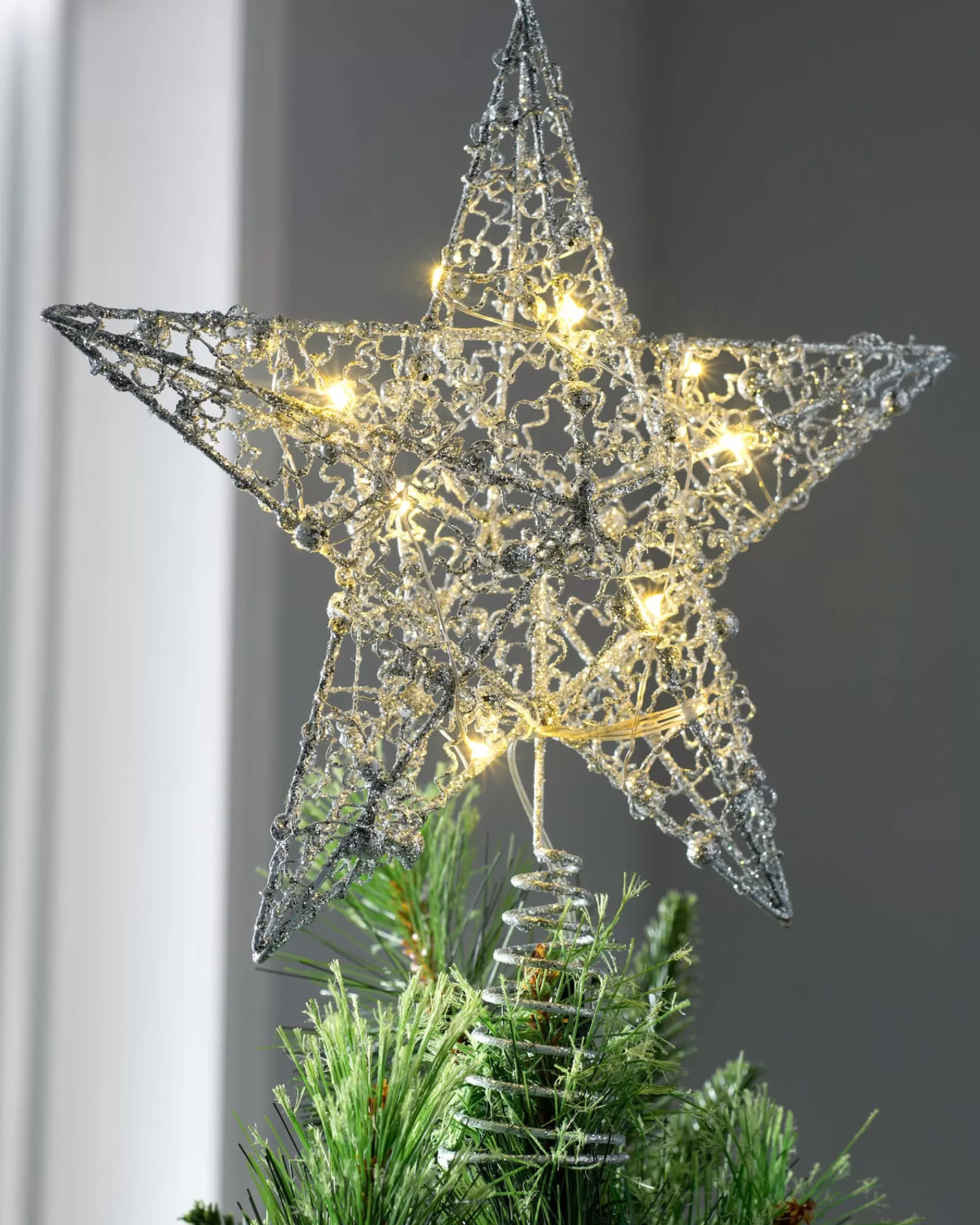 WeRChristmas Tree Toppers^Pre-Lit Star Christmas Tree Topper, Silver, 31 Cm