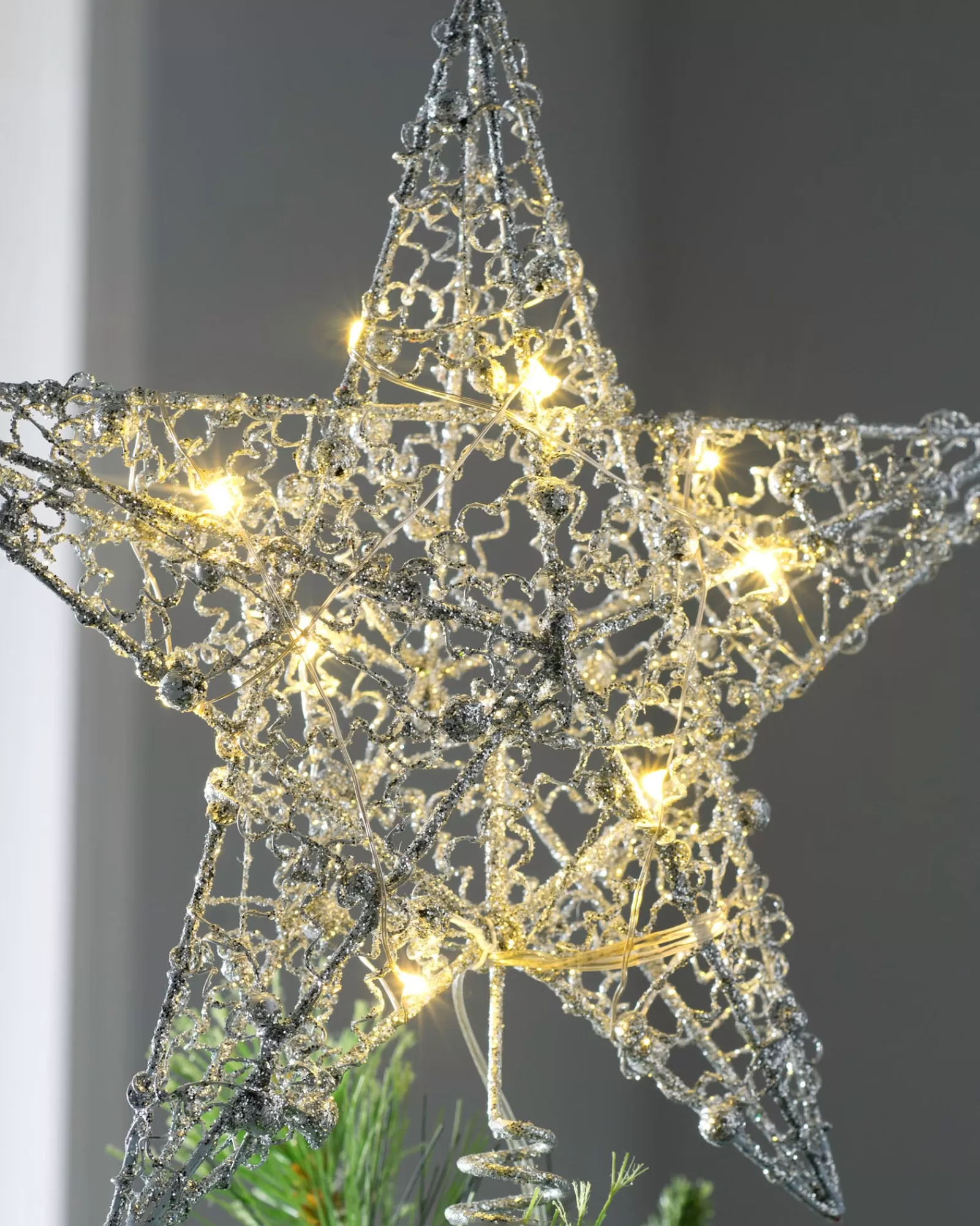 WeRChristmas Tree Toppers^Pre-Lit Star Christmas Tree Topper, Silver, 31 Cm