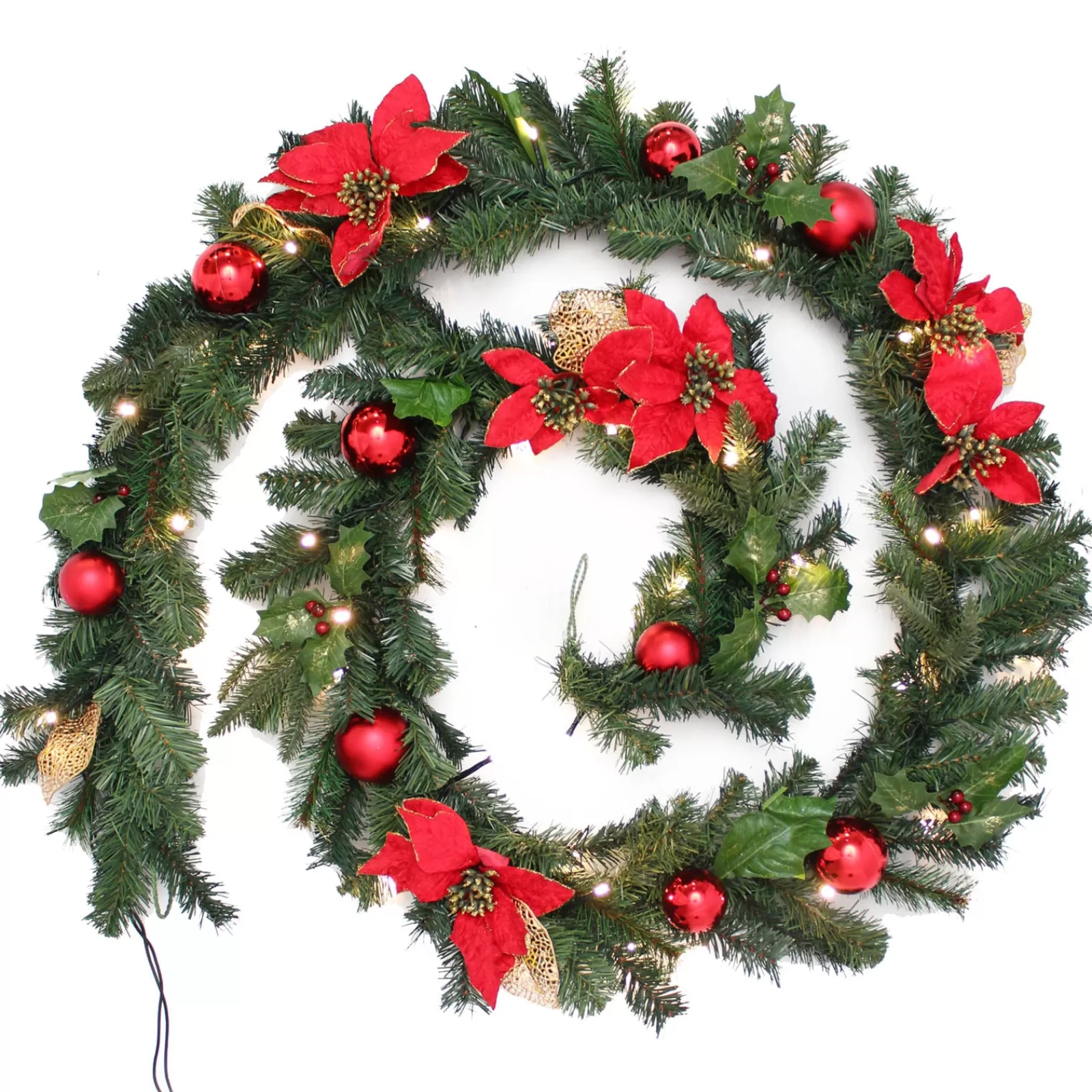 WeRChristmas Decorated Garlands | Pre Lit Garlands^Pre-Lit Warm White Decorated Garland, Red/Gold, 9 Ft