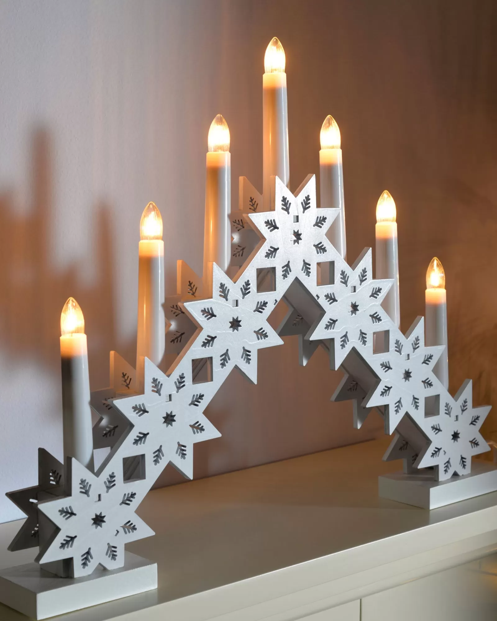 WeRChristmas Table Decorations^Pre-Lit Wooden Candle Bridge, White