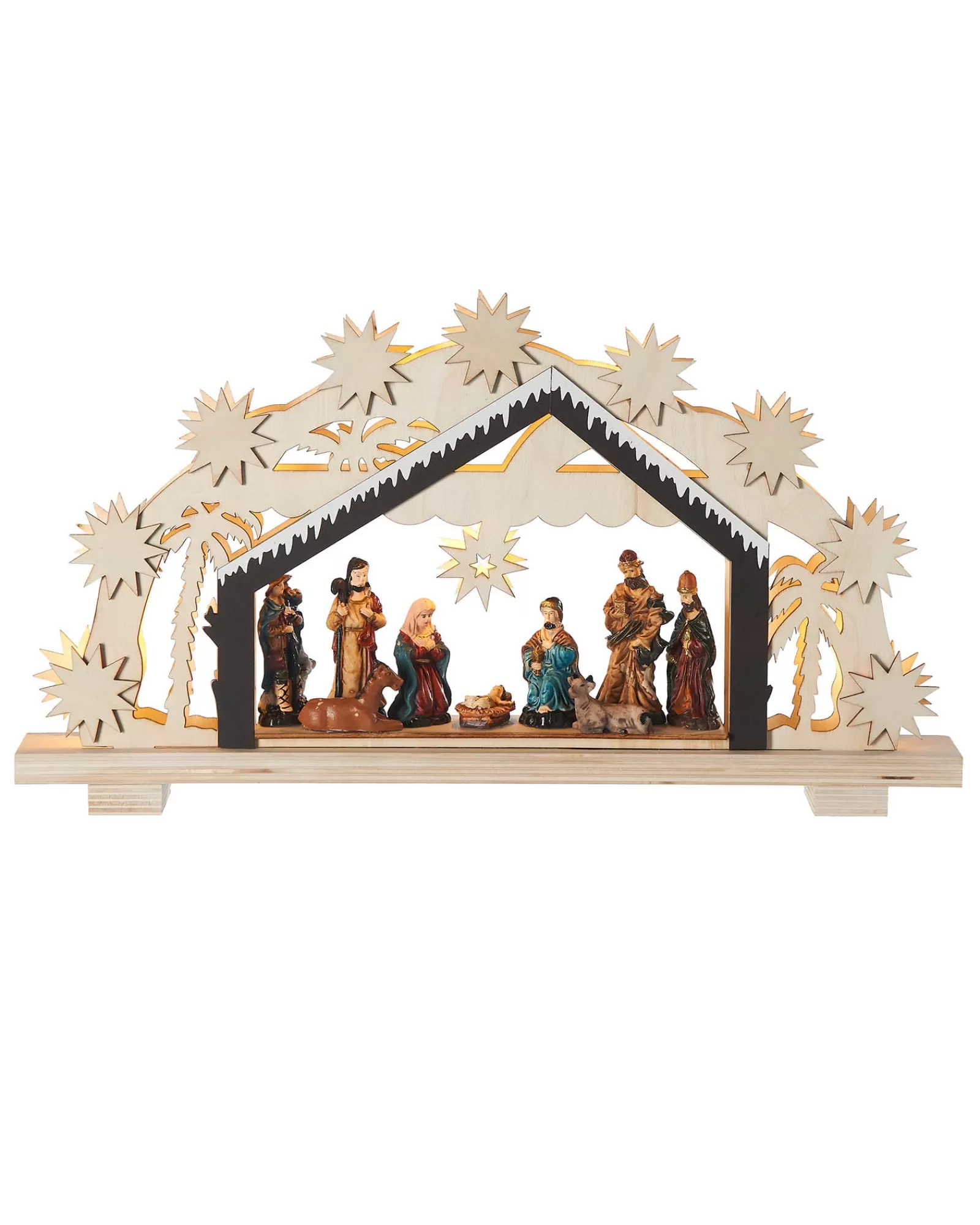 WeRChristmas Table Decorations^Pre-Lit Wooden Nativity Scene, 26 Cm