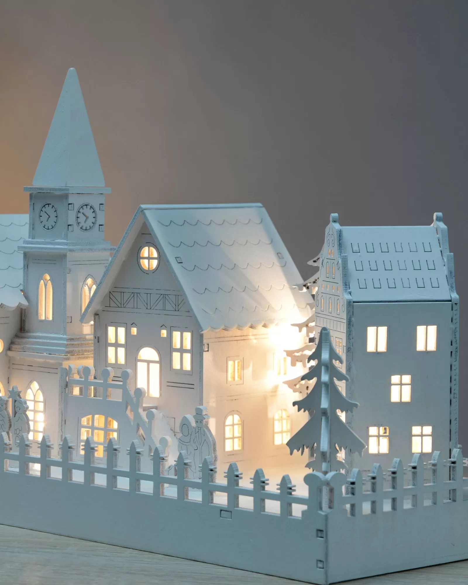 WeRChristmas Table Decorations^Pre-Lit Wooden Village Church Scene, 45 Cm