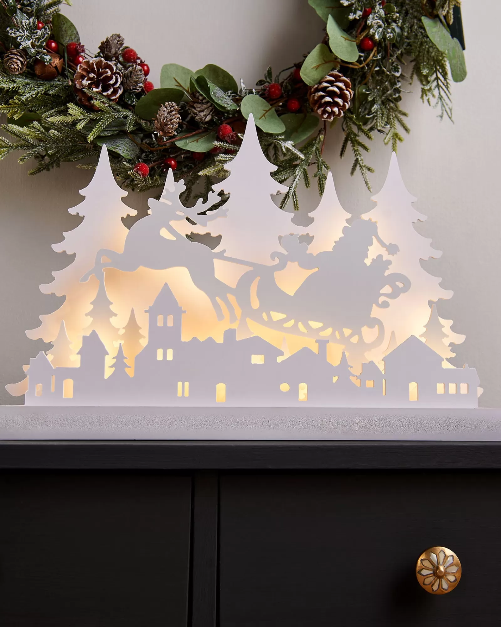 WeRChristmas Table Decorations^Pre-Lit Wooden Village Scene, 44 Cm