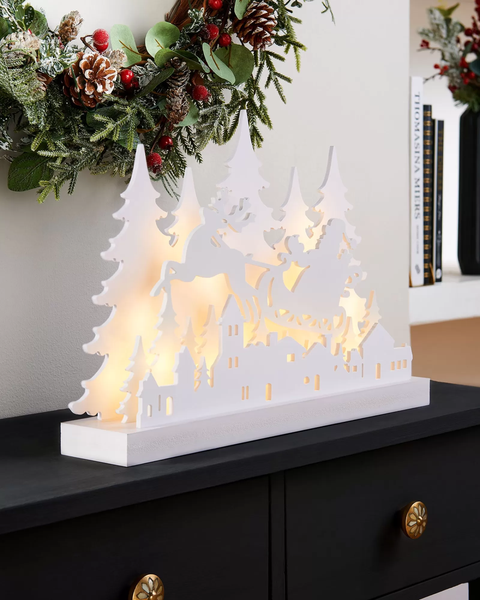 WeRChristmas Table Decorations^Pre-Lit Wooden Village Scene, 44 Cm