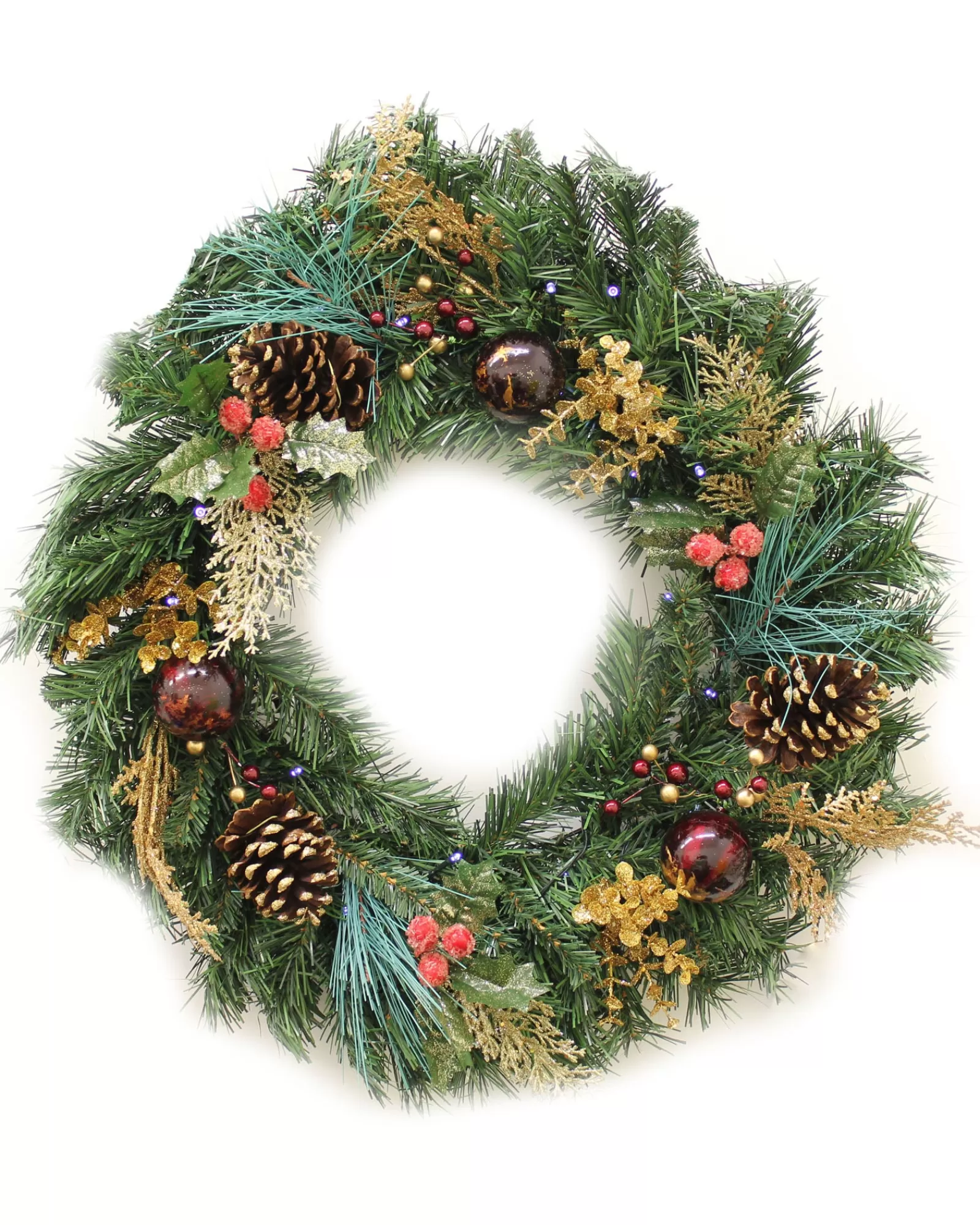 WeRChristmas Decorated Wreaths | Pre Lit Wreaths^Pre-Lit Wreath, Red/Gold, 60 Cm