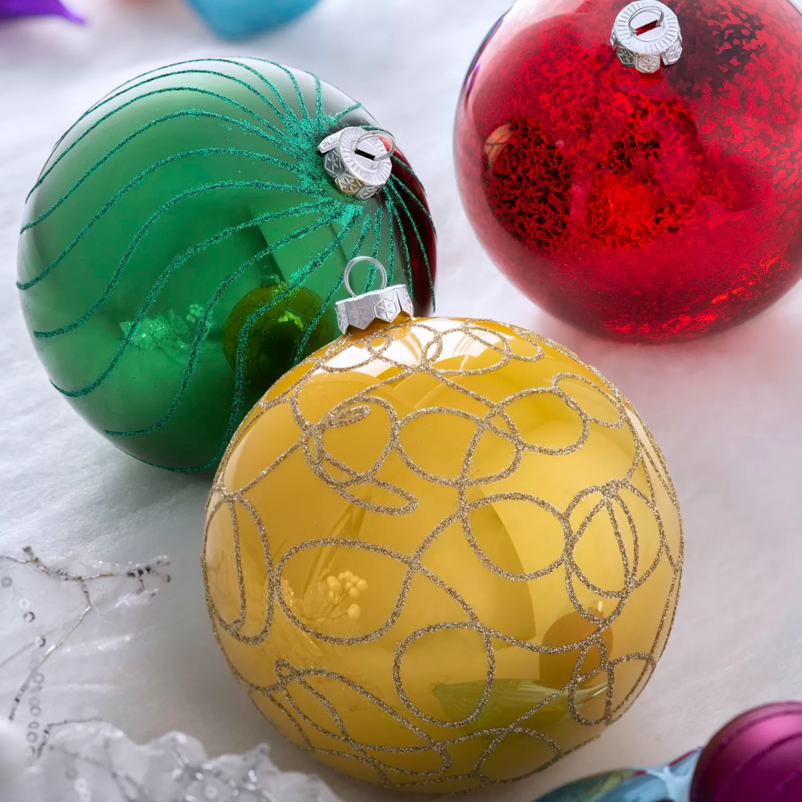 WeRChristmas Glass Baubles^Rainbow Glass Baubles, 3 Pack, 13 Cm