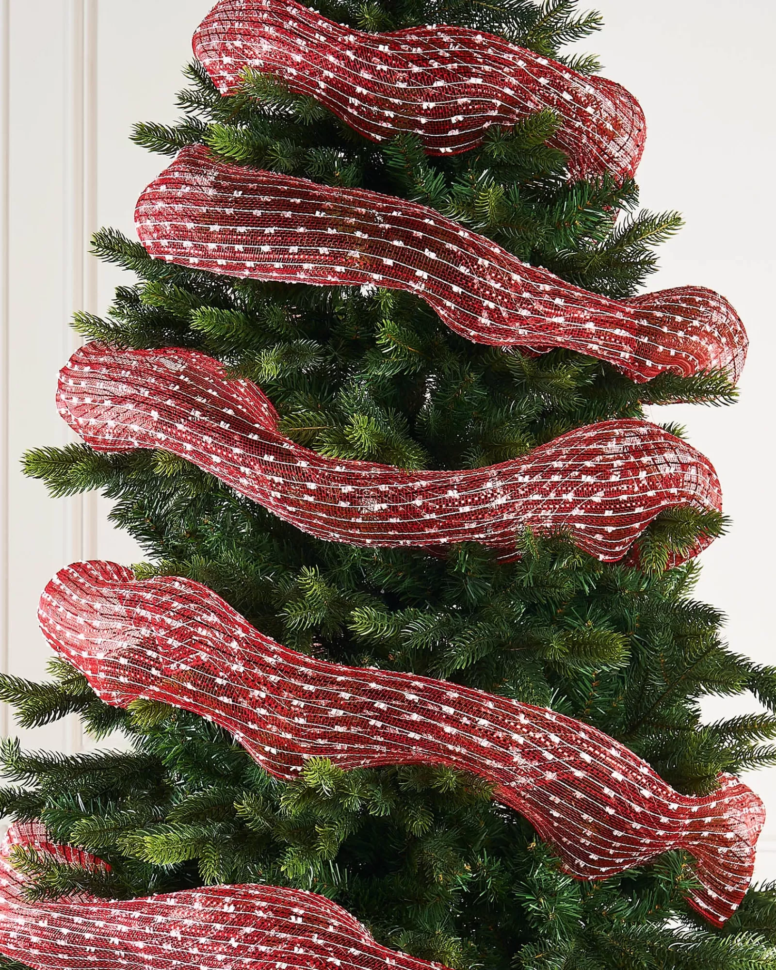 WeRChristmas Deco Mesh^Red And White Mesh With Red Foil, 9 M