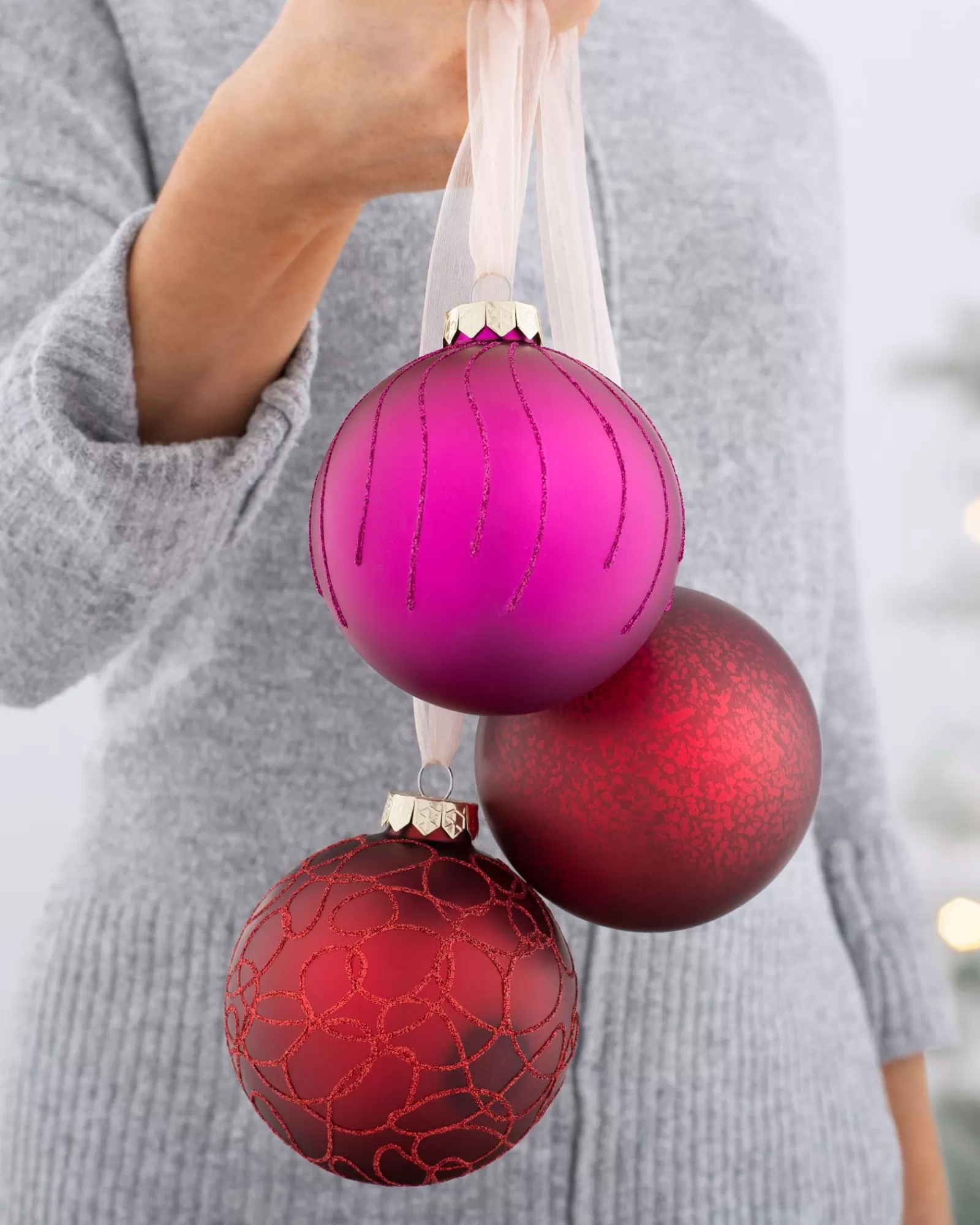 WeRChristmas Glass Baubles^Ruby Glass Baubles, 3 Pack, 10 Cm