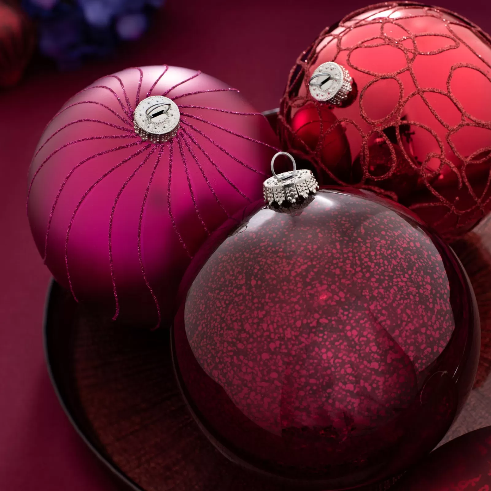 WeRChristmas Glass Baubles^Ruby Glass Baubles, 3 Pack, 13 Cm