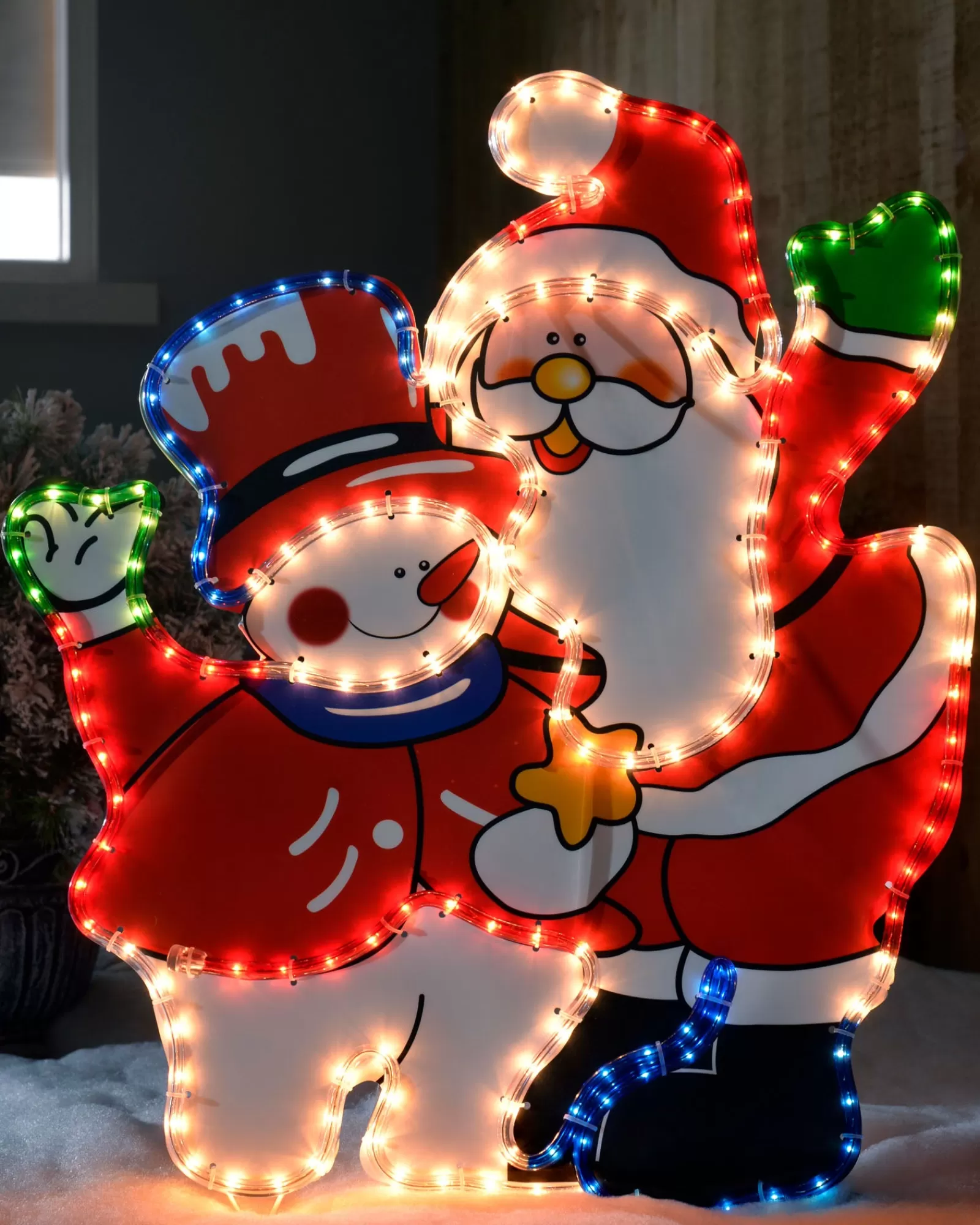 WeRChristmas Christmas Characters^Santa And Snowman Rope Light Silhouette, 71 Cm