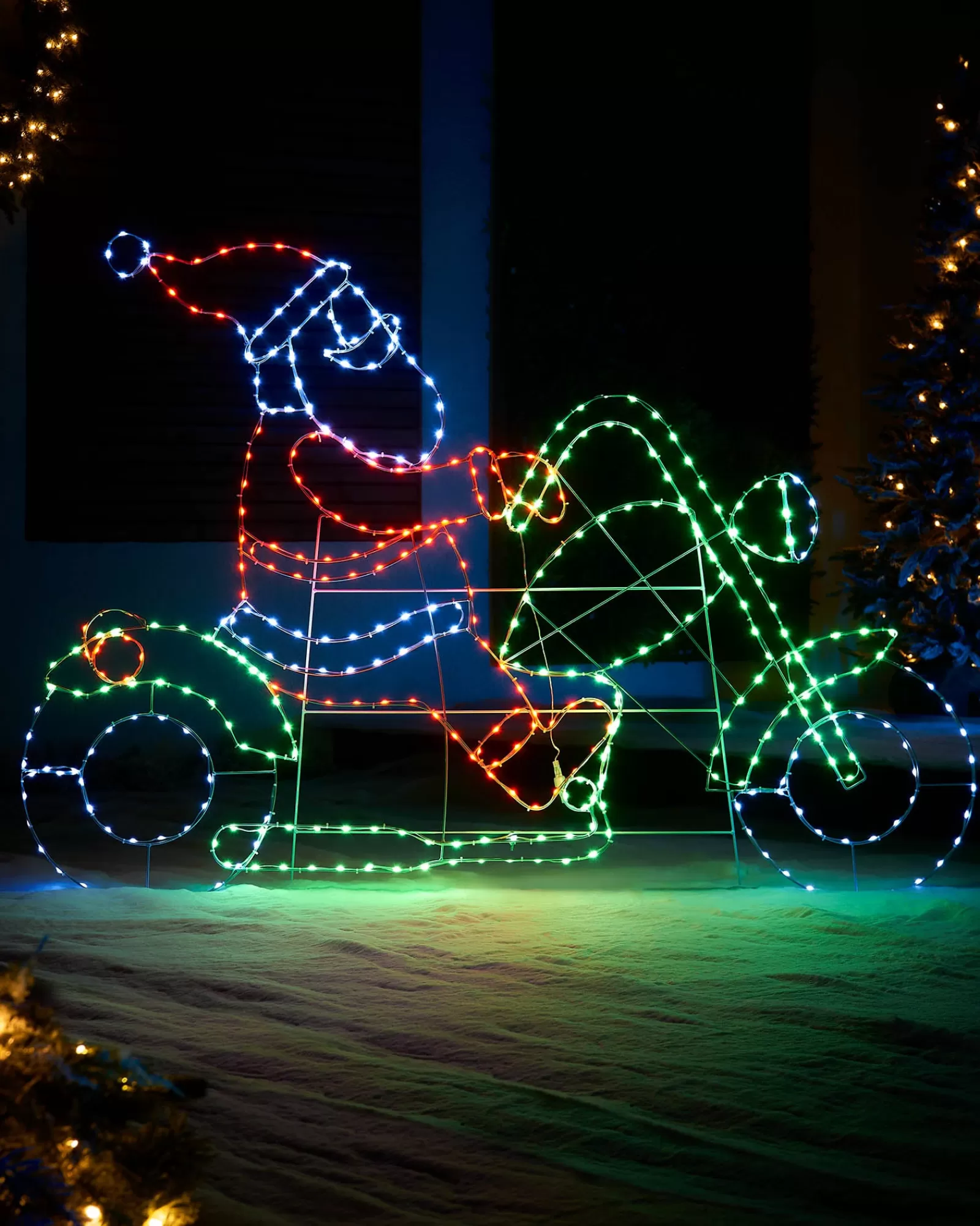 WeRChristmas Festive Star, Snowflake & Sign Lights^Santa On A Motorbike Rope Light Silhouette, 1.6 M