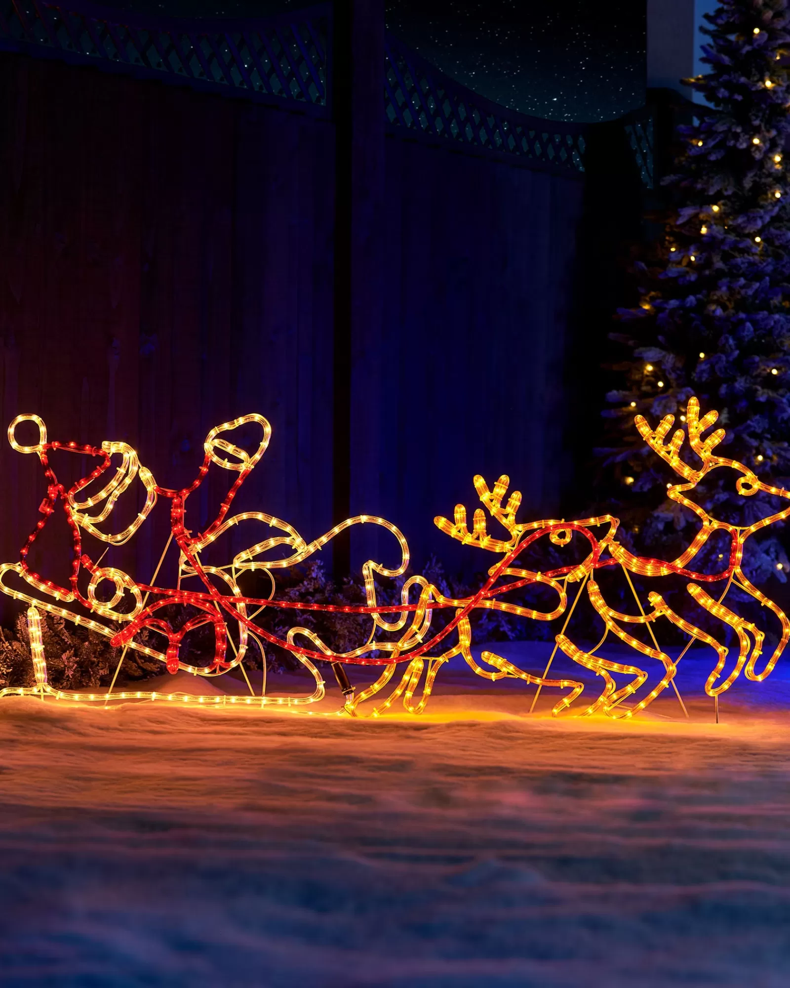 WeRChristmas Christmas Characters | Outdoor Lighted Reindeer^Santa Sleigh Reindeer LED Rope Light Silhouette, 156 Cm