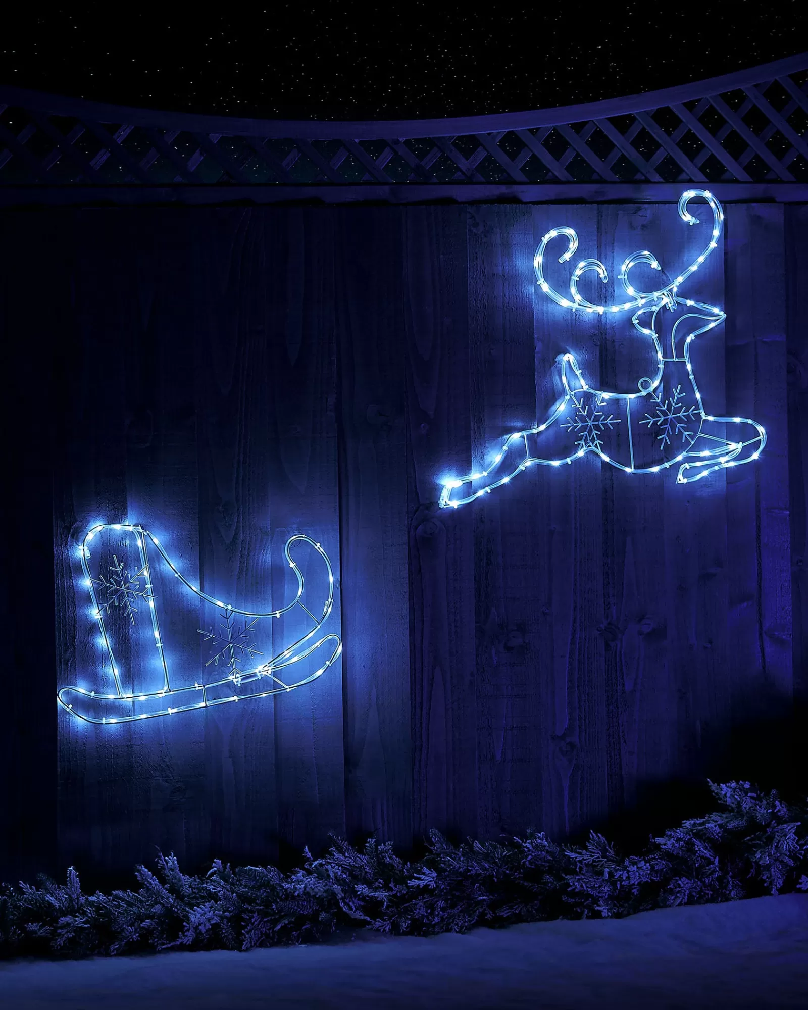 WeRChristmas Outdoor Lighted Reindeer^Santa Sleigh With Reindeer Rope Light Silhouette, 60 Cm