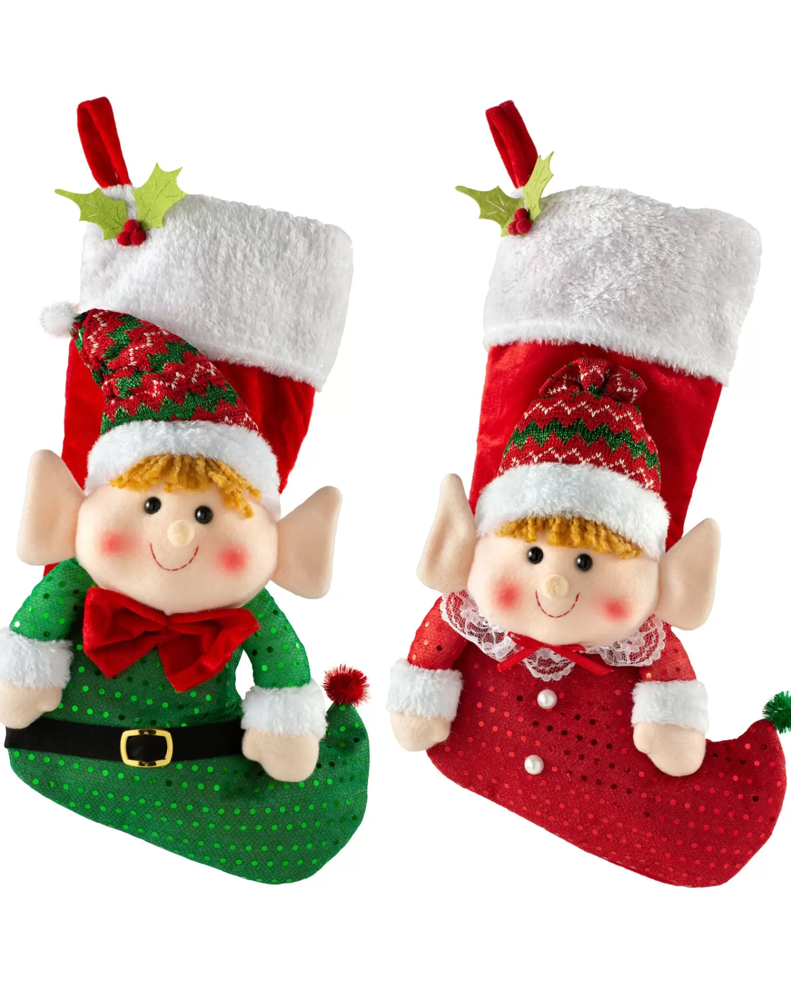 WeRChristmas Novelty^Set Of 2 Elf Stockings, Red And Green, 53 Cm