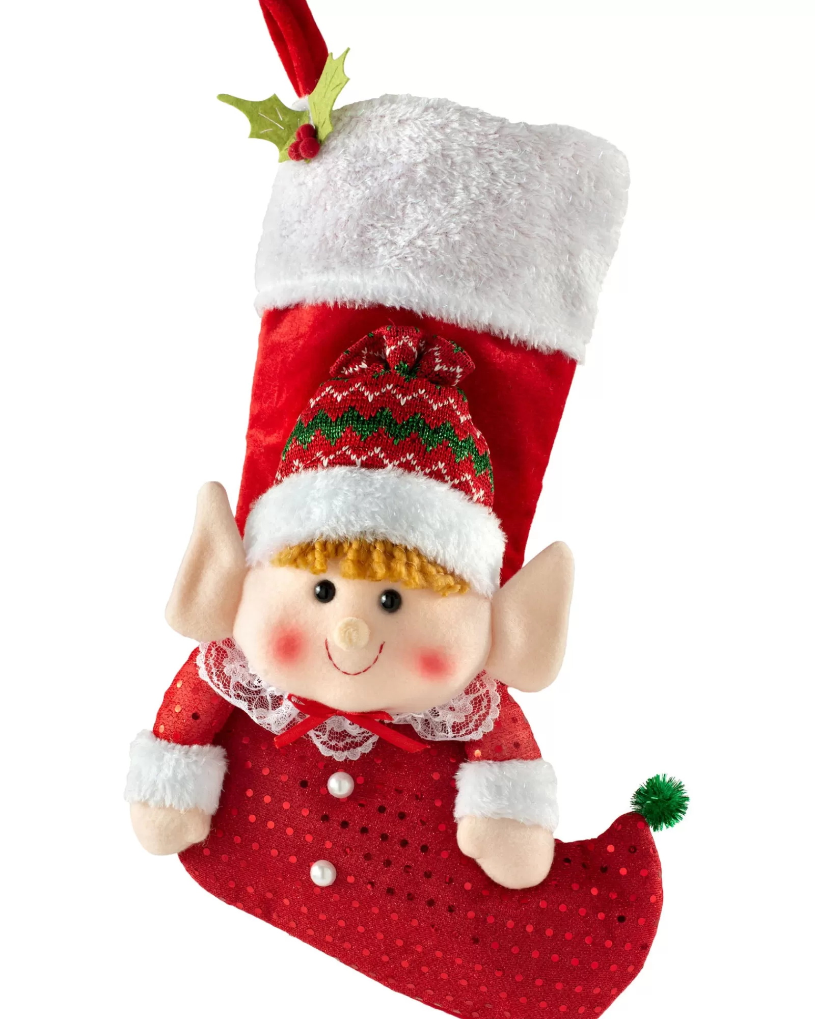 WeRChristmas Novelty^Set Of 2 Elf Stockings, Red And Green, 53 Cm