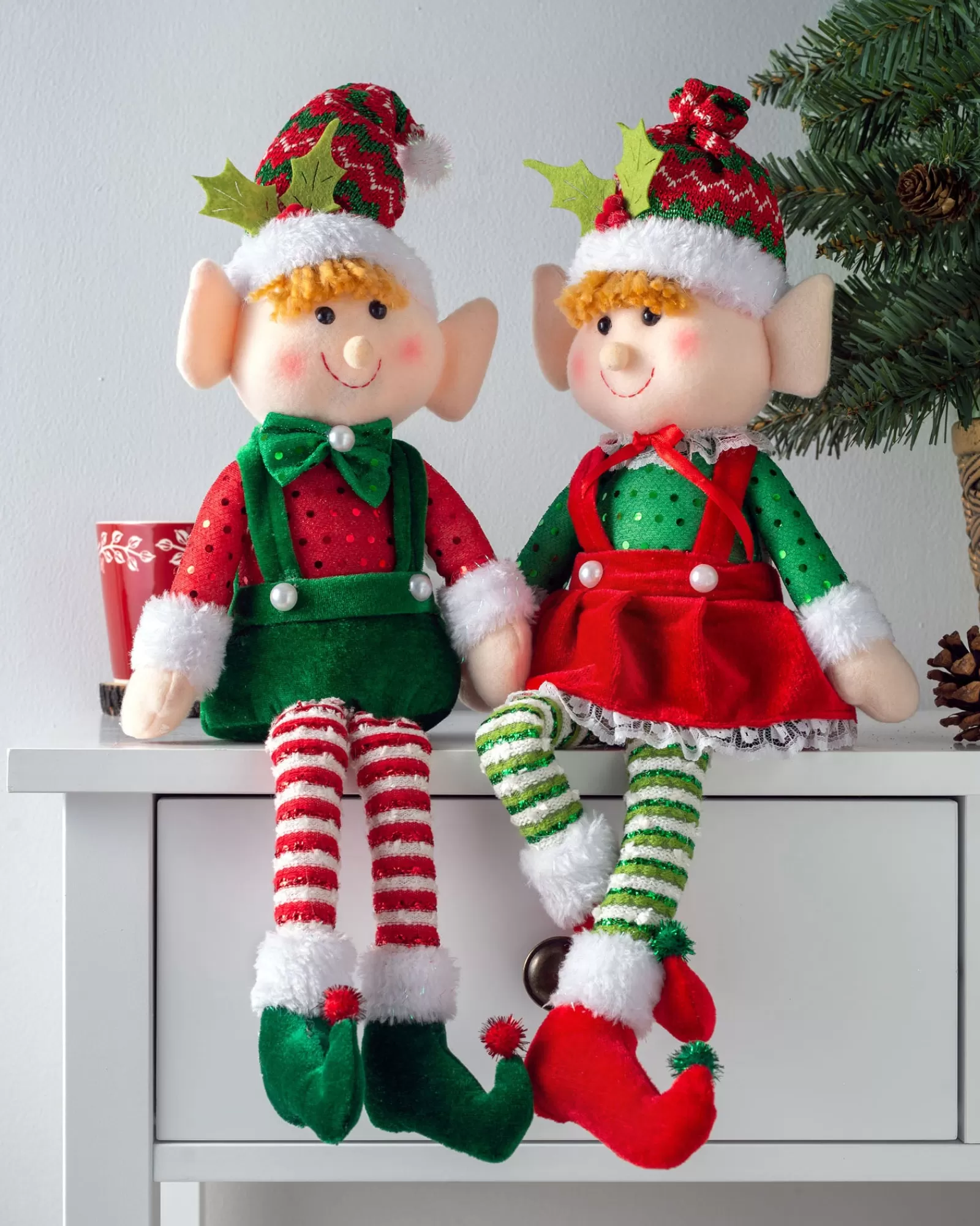 WeRChristmas Novelty | Figurines^Set Of 2 Sitting Elf Figurines, 46 Cm