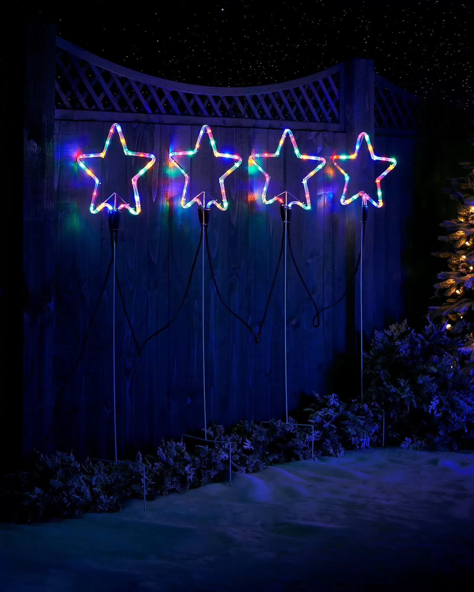 WeRChristmas Festive Star, Snowflake & Sign Lights | Pathway Lights^Set Of 4 Flashing Star Rope Light Silhouette, 120 Cm