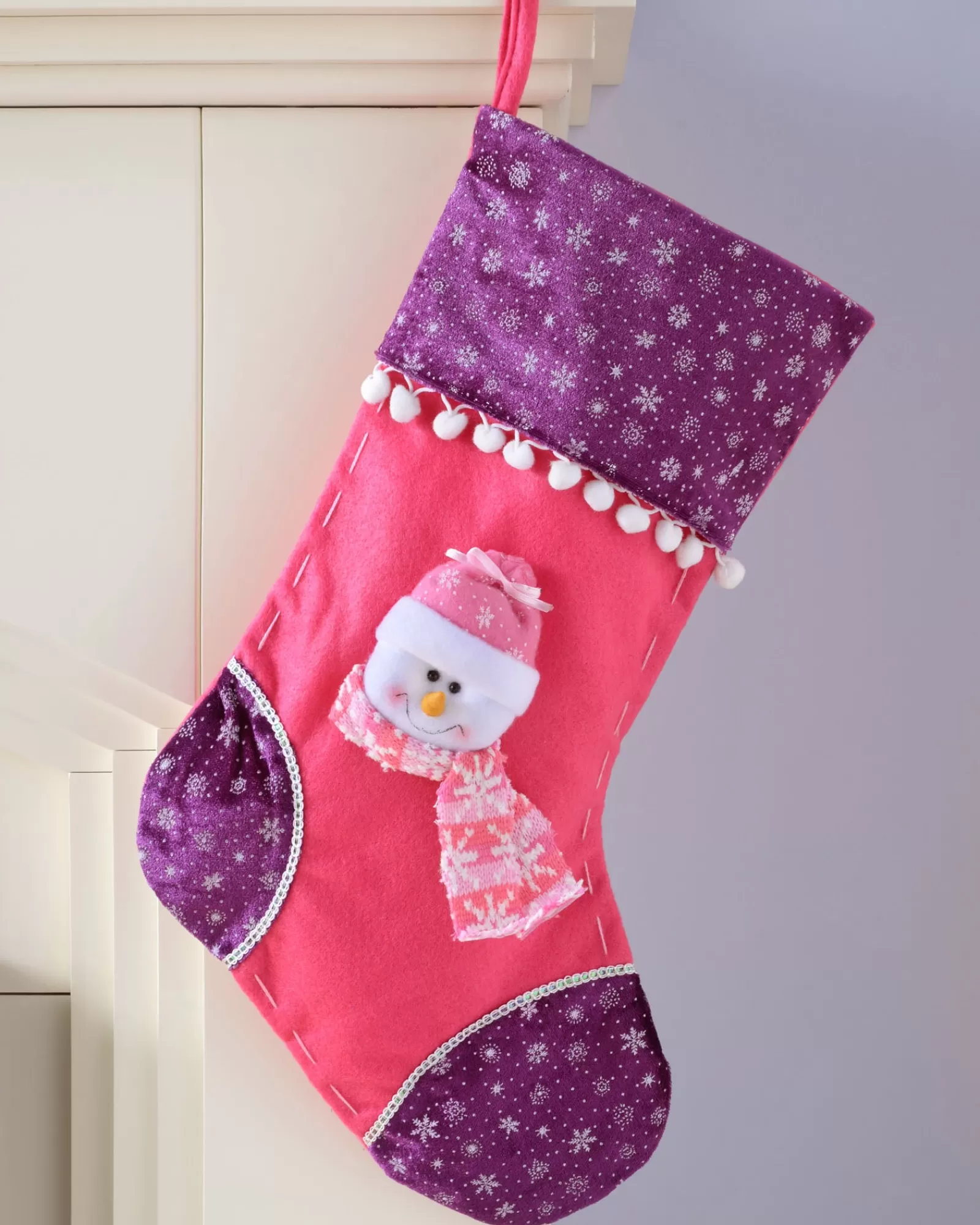 WeRChristmas Novelty^Snowman Stocking, Pink/Purple, 48 Cm