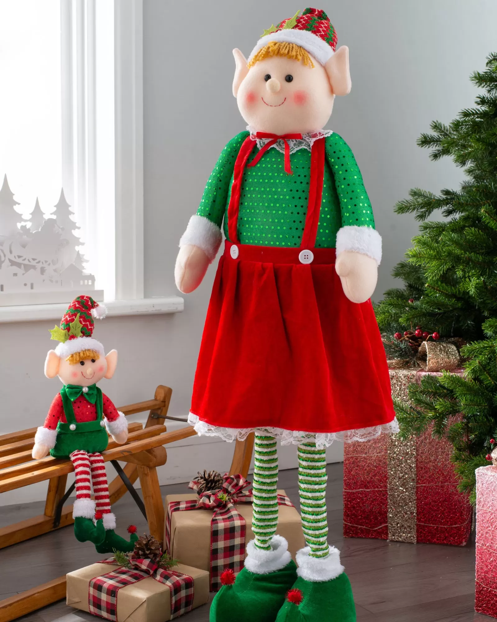 WeRChristmas Figurines^Standing Elf Figurine With Extendable Legs, 60-109 Cm