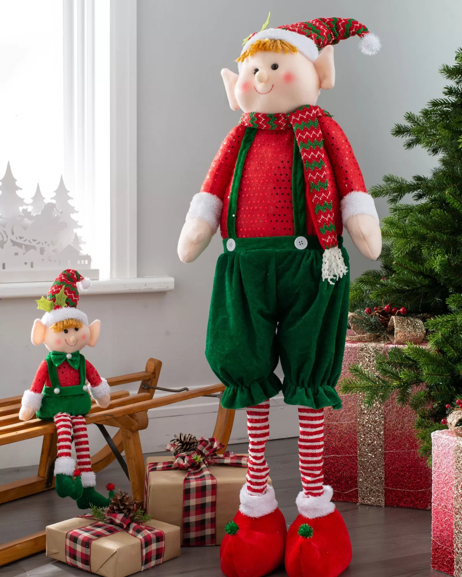 WeRChristmas Figurines^Standing Elf Figurine With Extendable Legs, 60-109 Cm