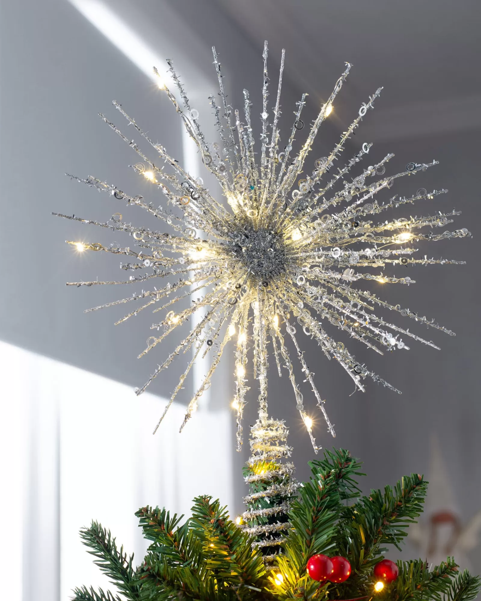 WeRChristmas Tree Toppers^Starburst Christmas Tree Topper, Silver, 32 Cm