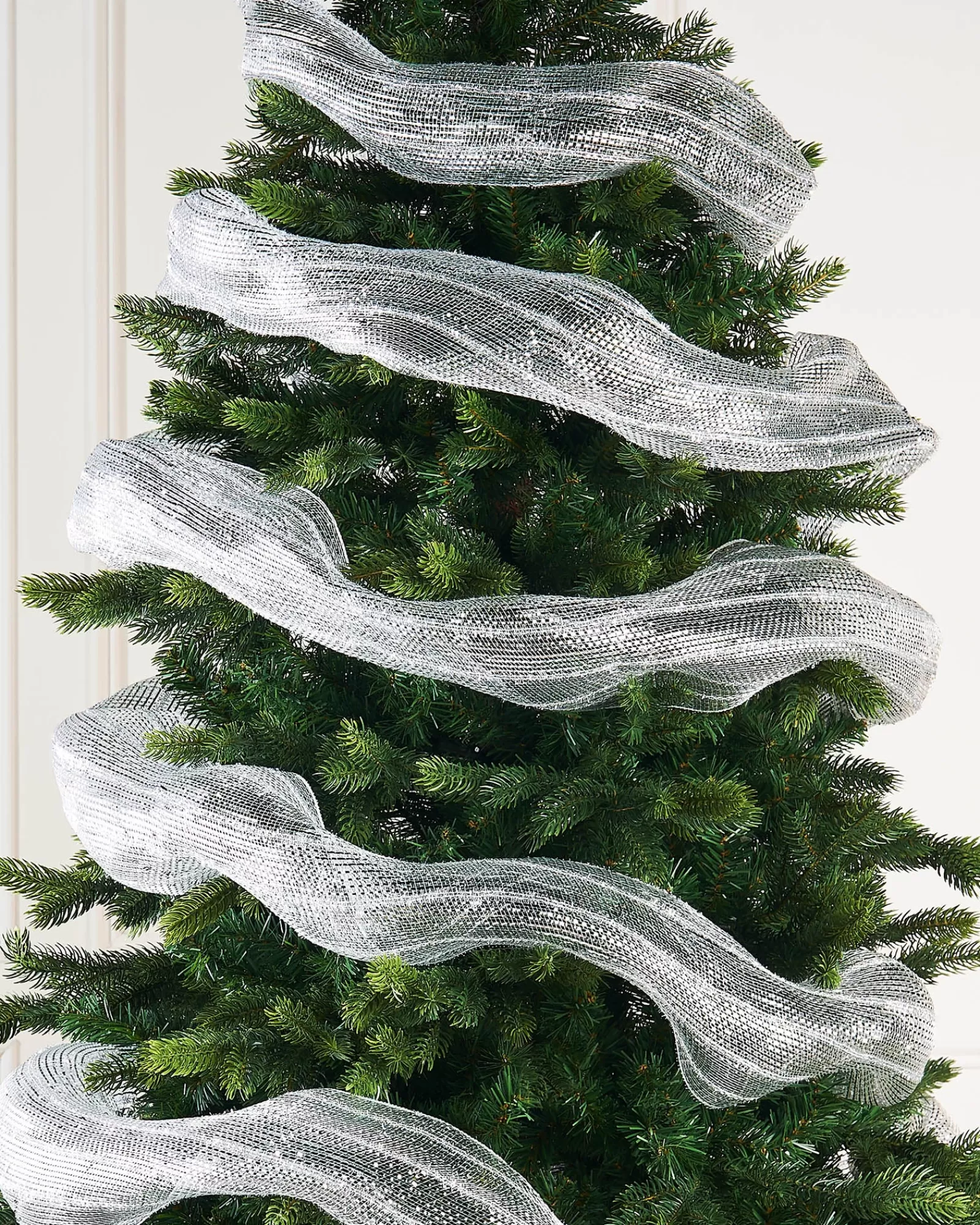 WeRChristmas Deco Mesh^Transparent Mesh With Thick Striped Silver Foil, 9 M