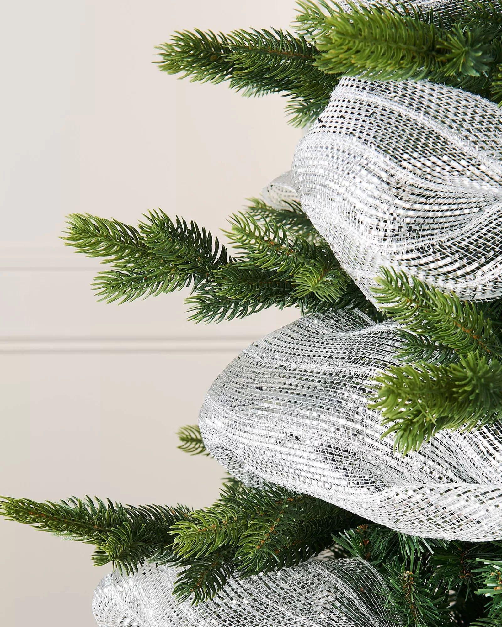 WeRChristmas Deco Mesh^Transparent Mesh With Thick Striped Silver Foil, 9 M