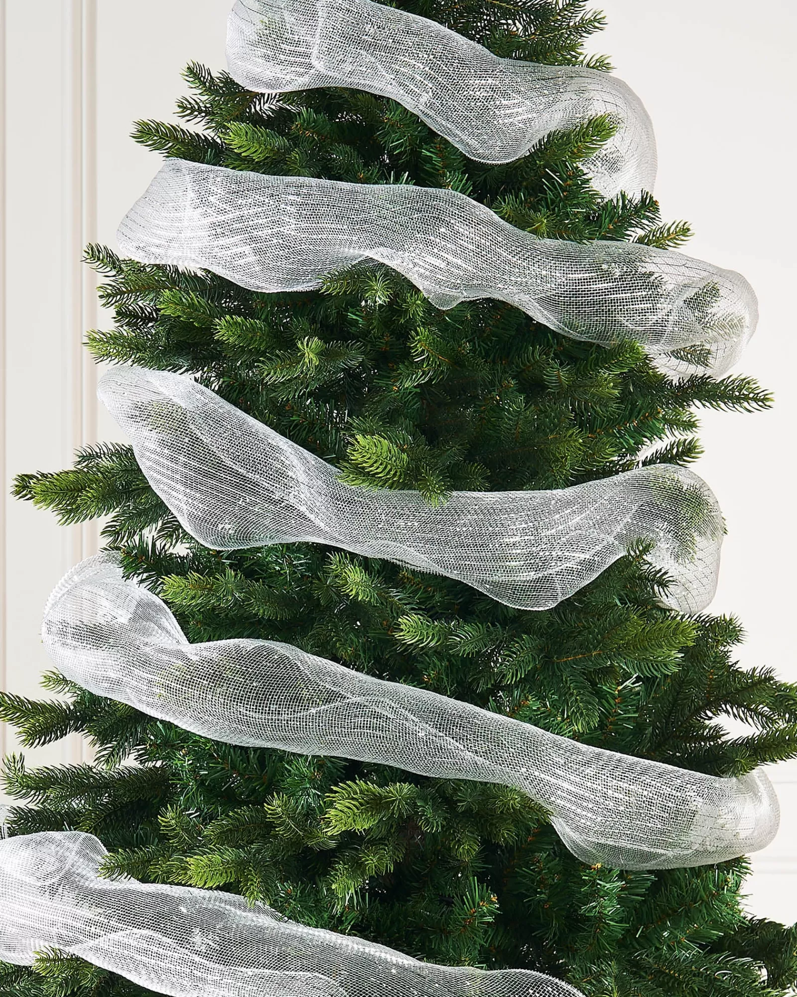 WeRChristmas Deco Mesh^Transparent Mesh With Thin Striped Silver Foil, 9 M