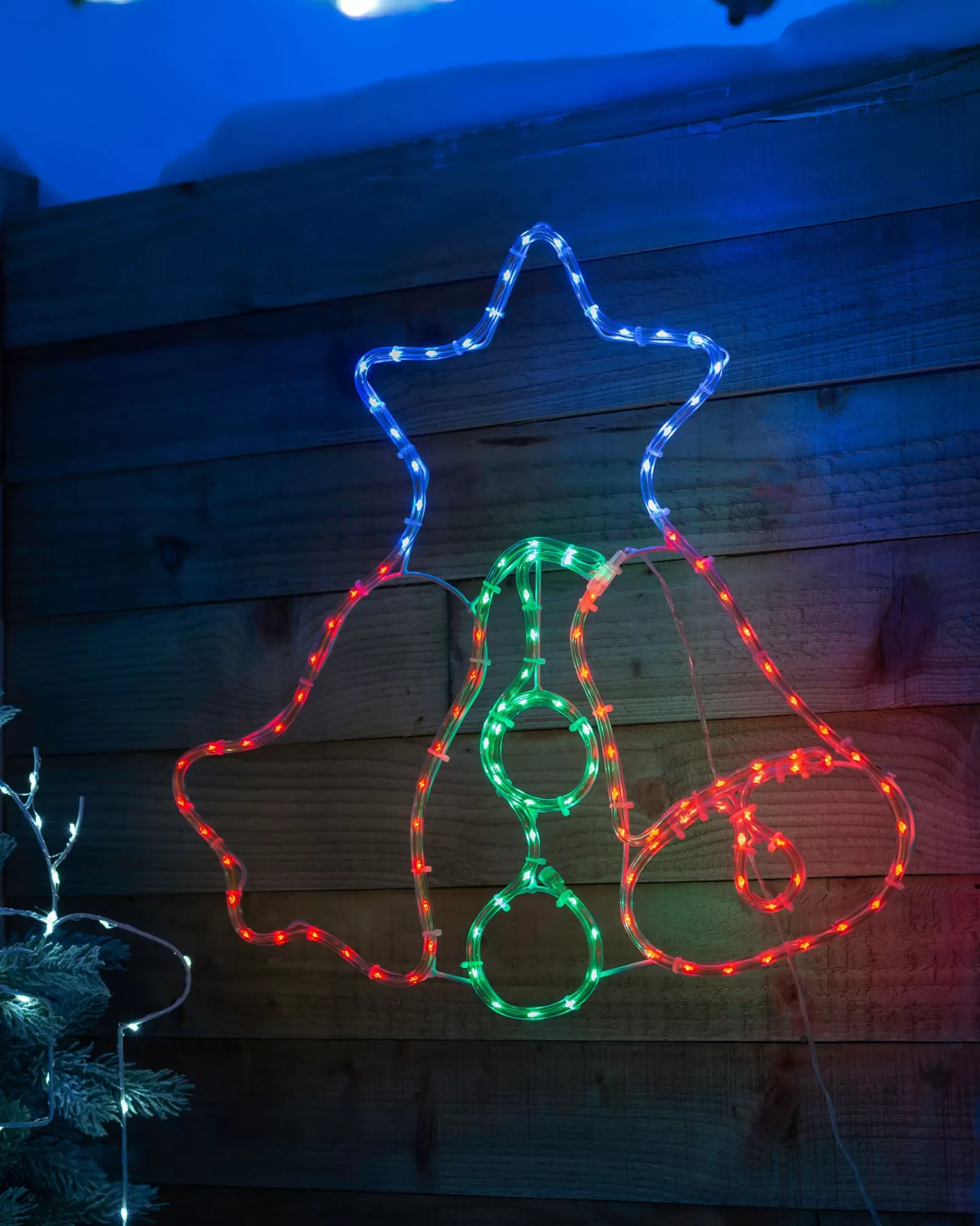 WeRChristmas Festive Star, Snowflake & Sign Lights^Twin Bells Rope Light Silhouette, 48 Cm