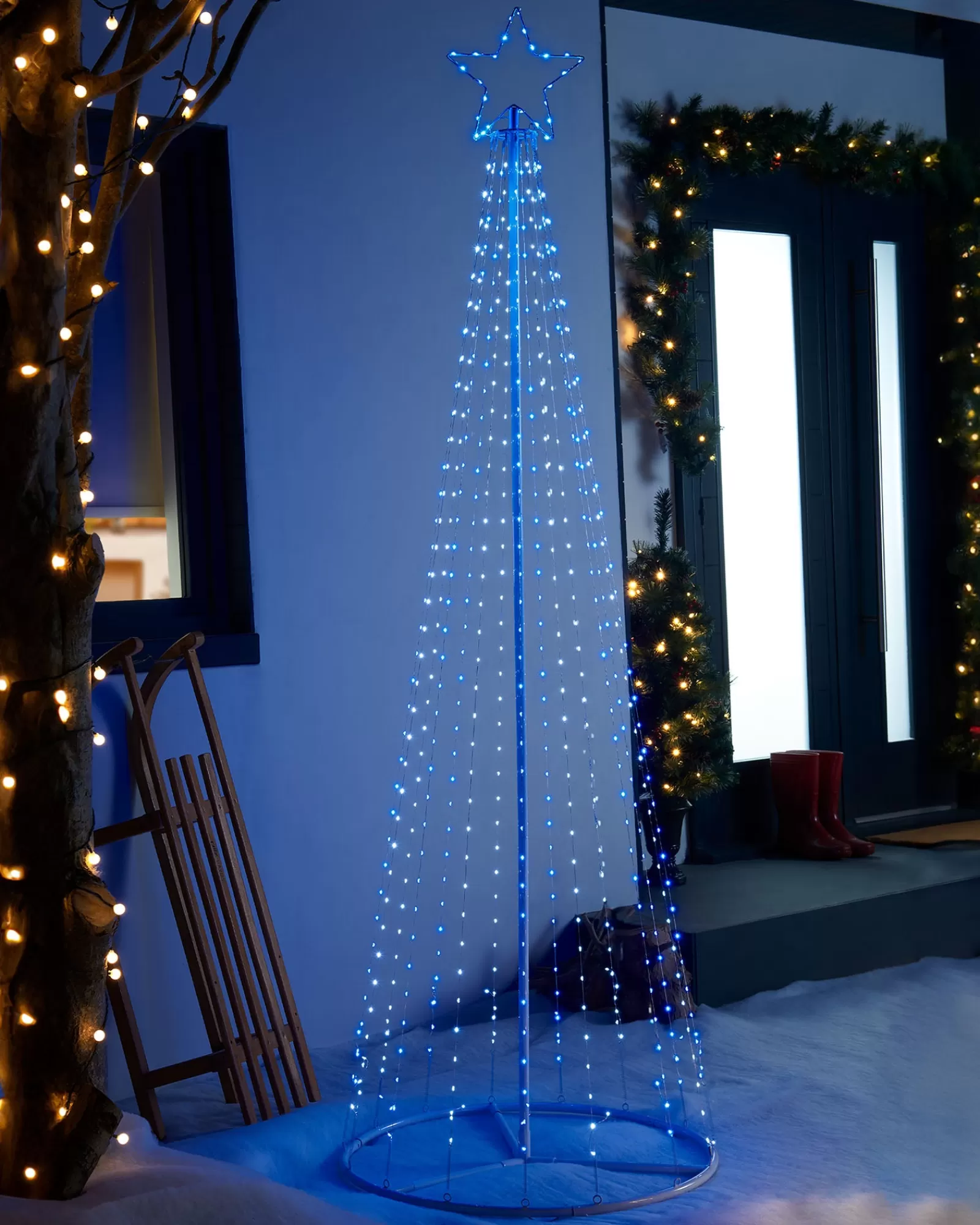 WeRChristmas Tree Silhouettes^Waterfall Christmas Tree, Blue/White, 2.1 M