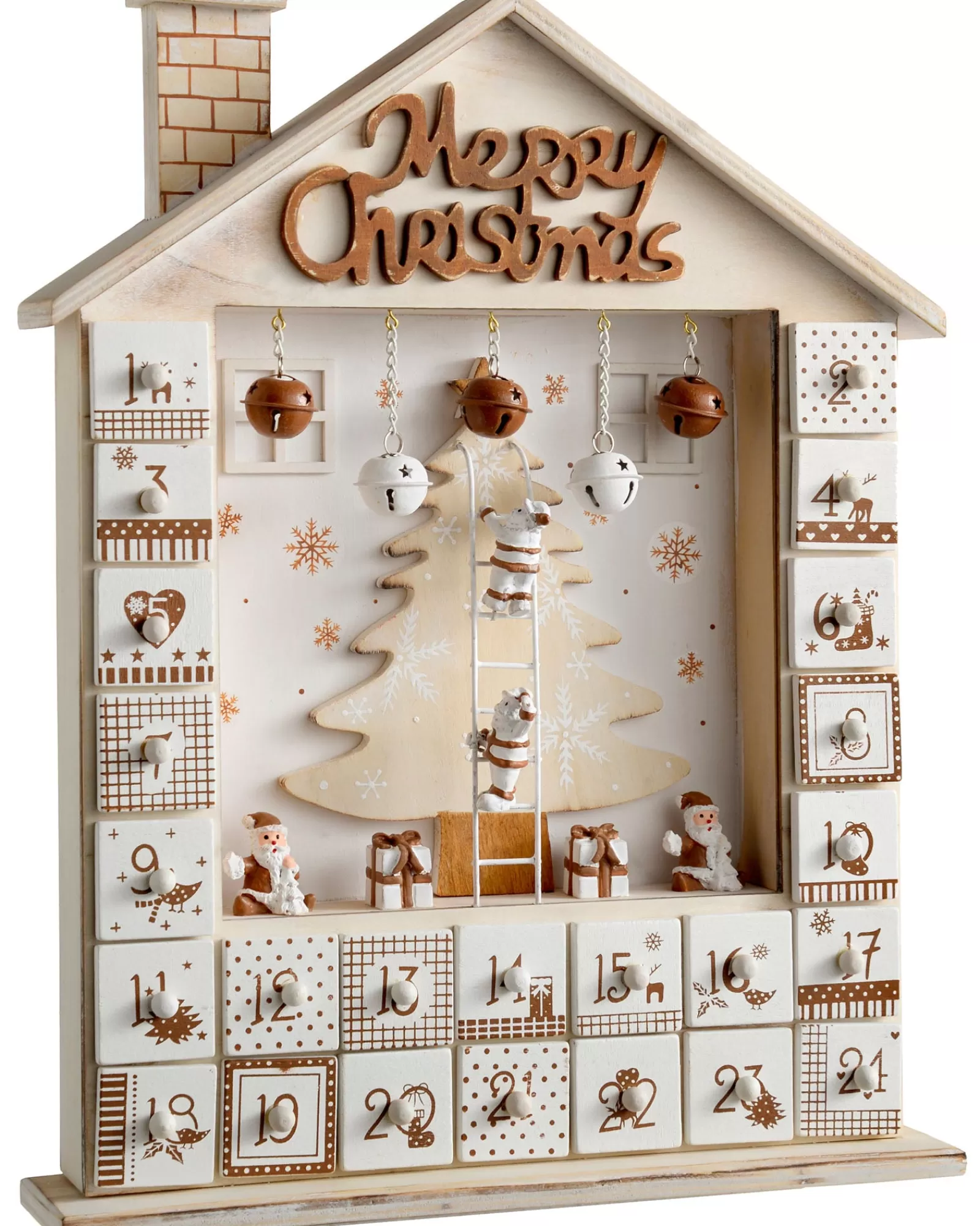 WeRChristmas Novelty | Table Decorations^Wooden House Advent Calendar Christmas Decoration, 37cm, Beige